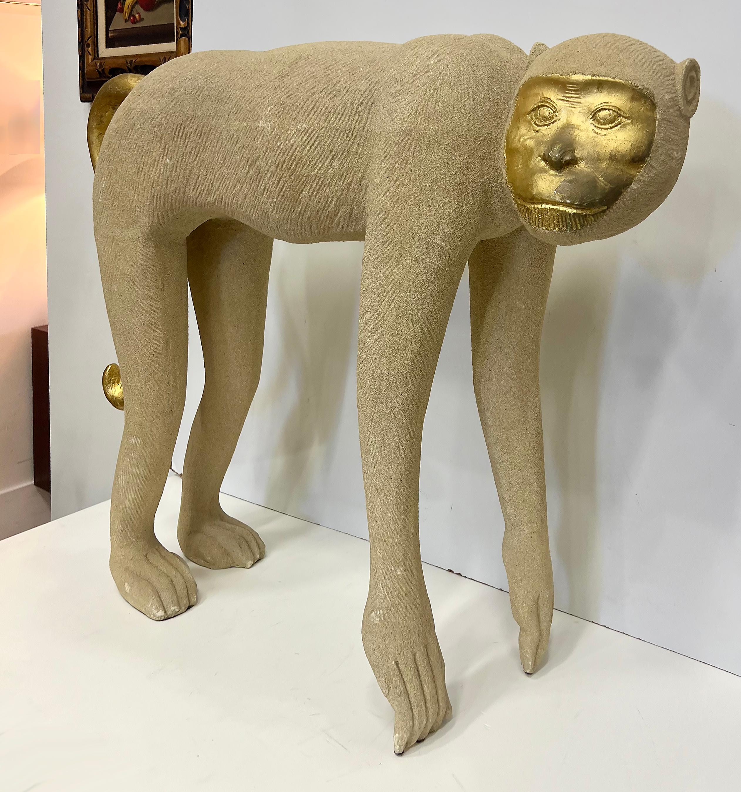 Life Size 1980s Pop-Art Monkey Sculpture With Gilt Accents In Good Condition For Sale In Miami, FL