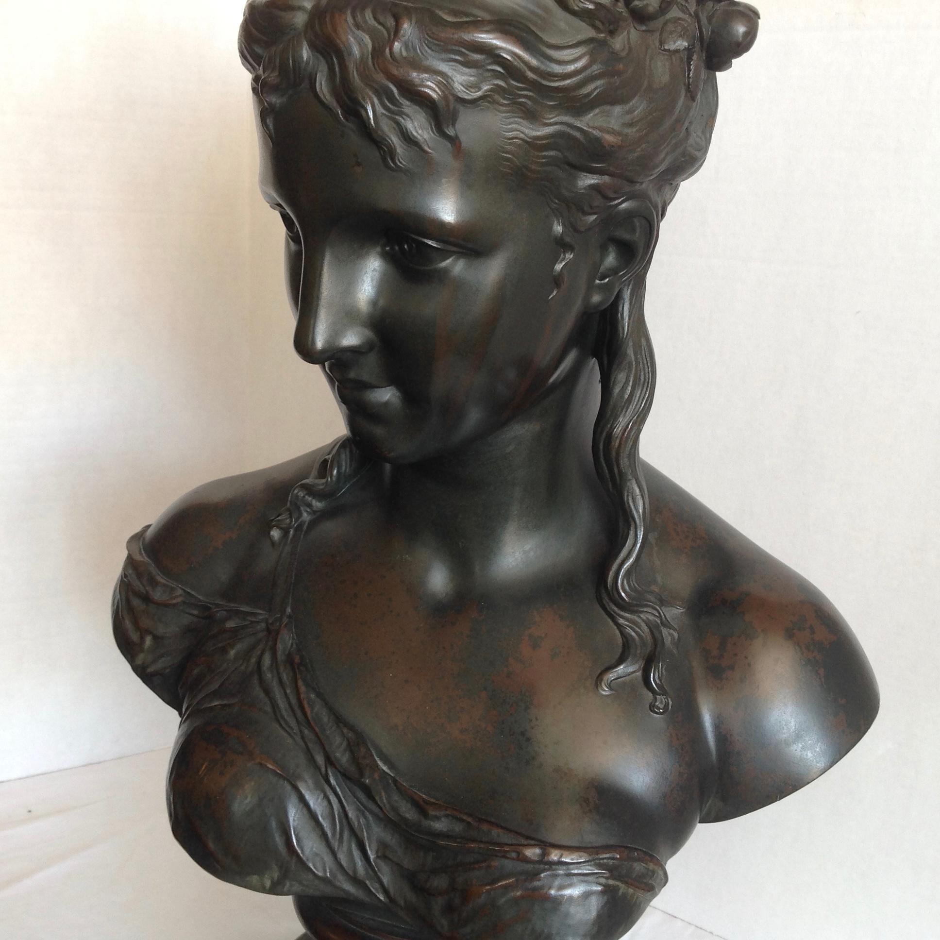 Life Size 19th Century Bronze Bust by H Dumaige In Good Condition For Sale In West Palm Beach, FL