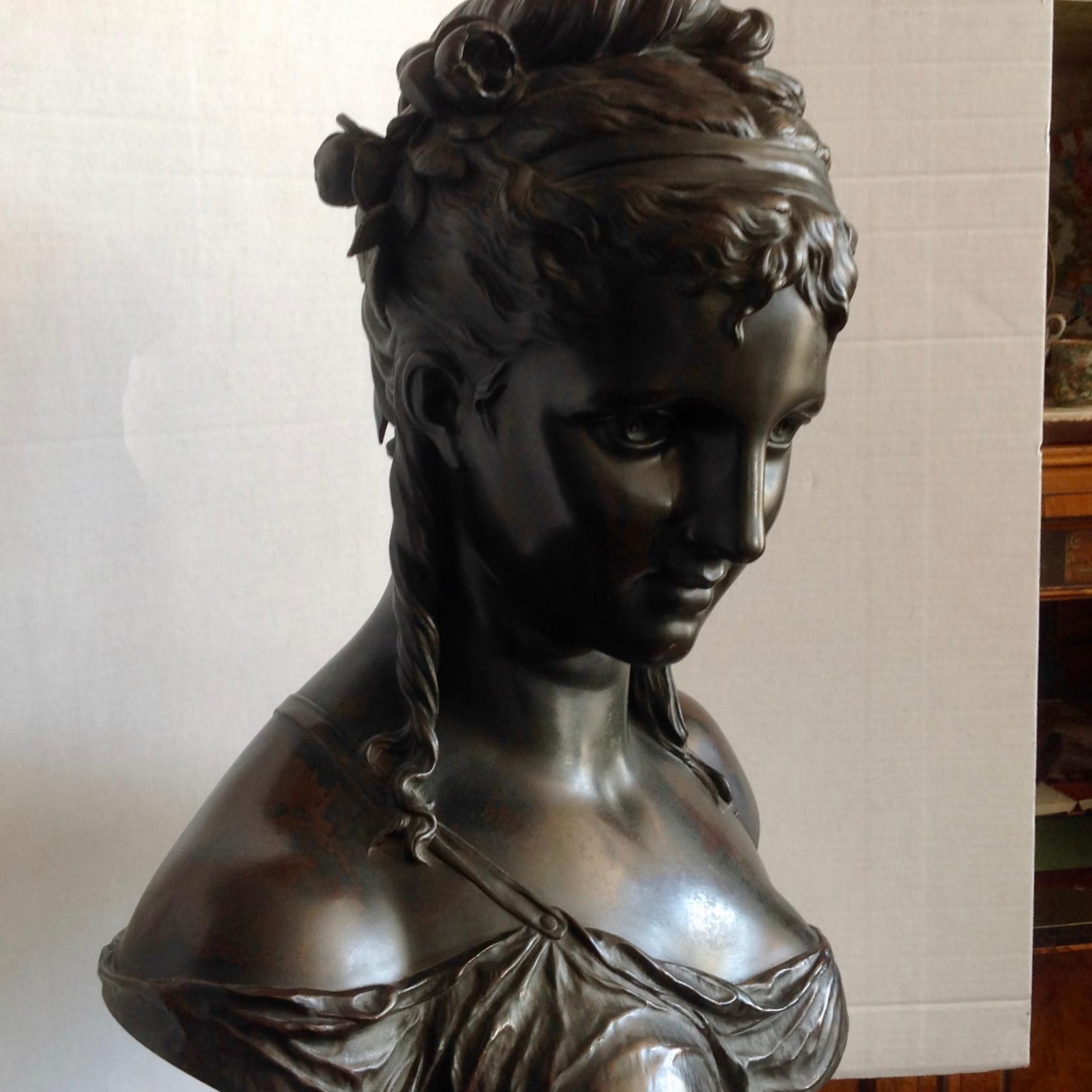 Life Size 19th Century Bronze Bust by H Dumaige For Sale 1