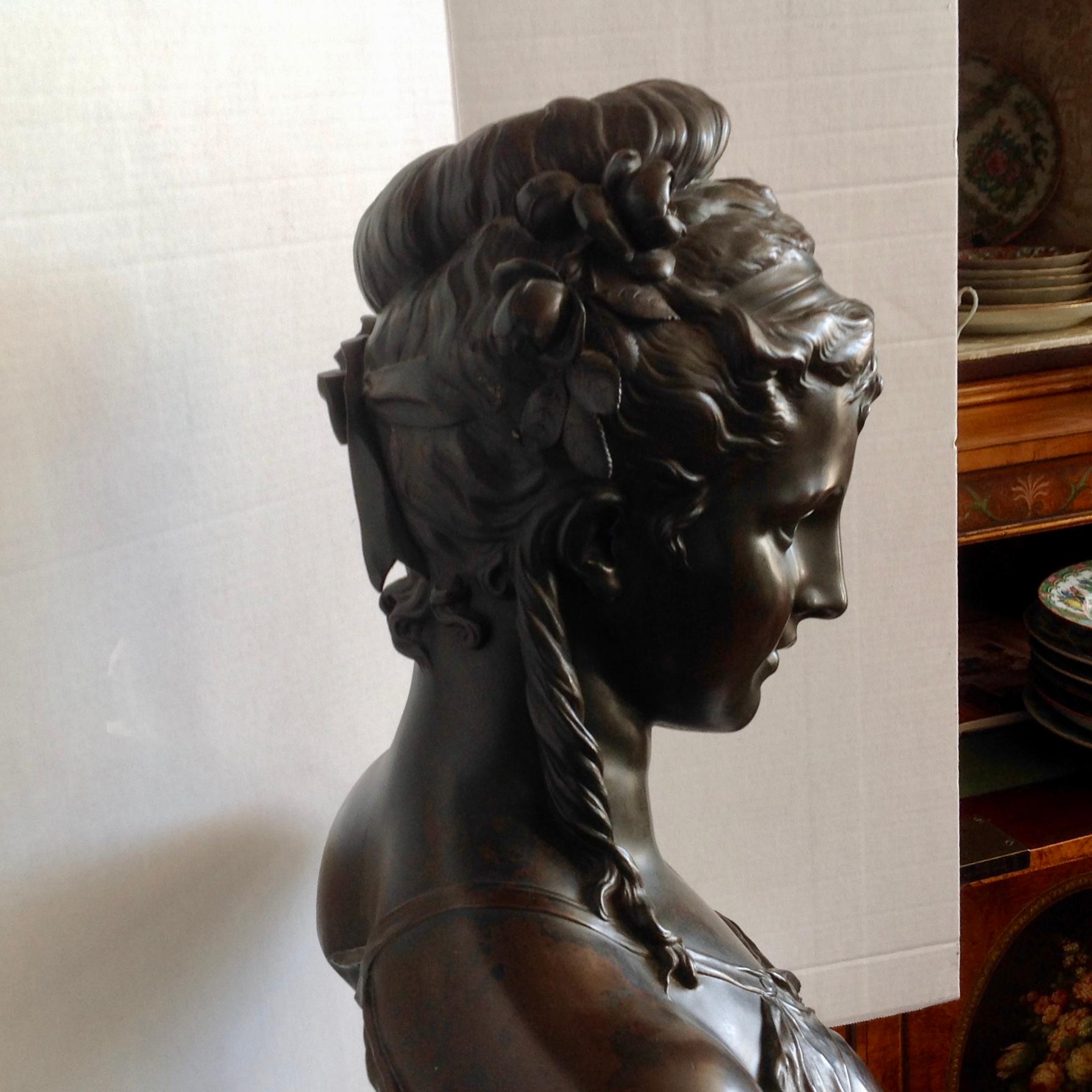 Life Size 19th Century Bronze Bust by H Dumaige For Sale 4