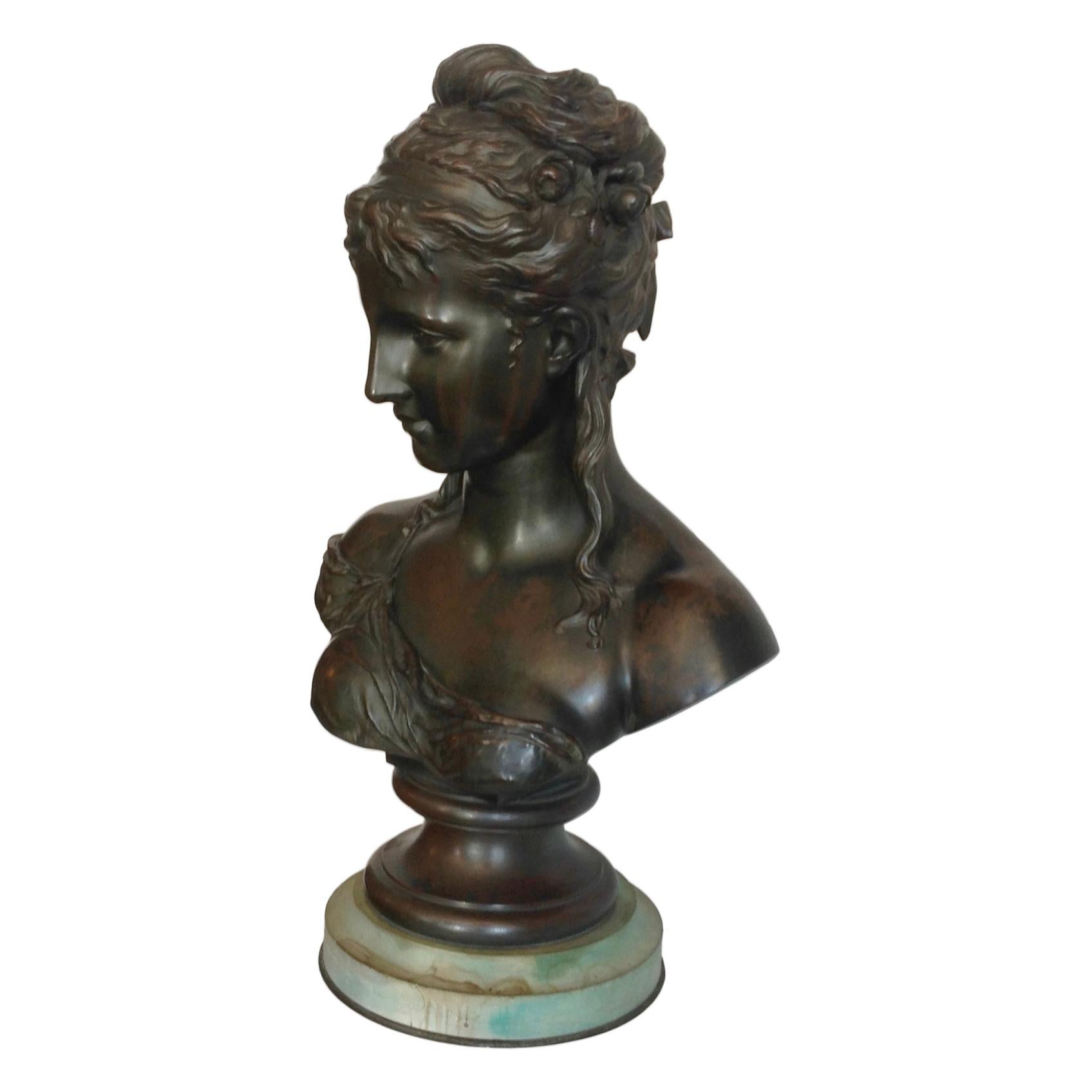 Buste en bronze grandeur nature du XIXe siècle par H. Dumaige