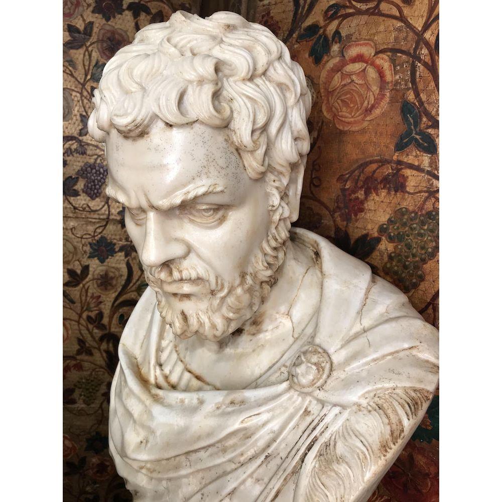 Life-Size 19th Century Carrara Marble Bust of a Roman For Sale 1