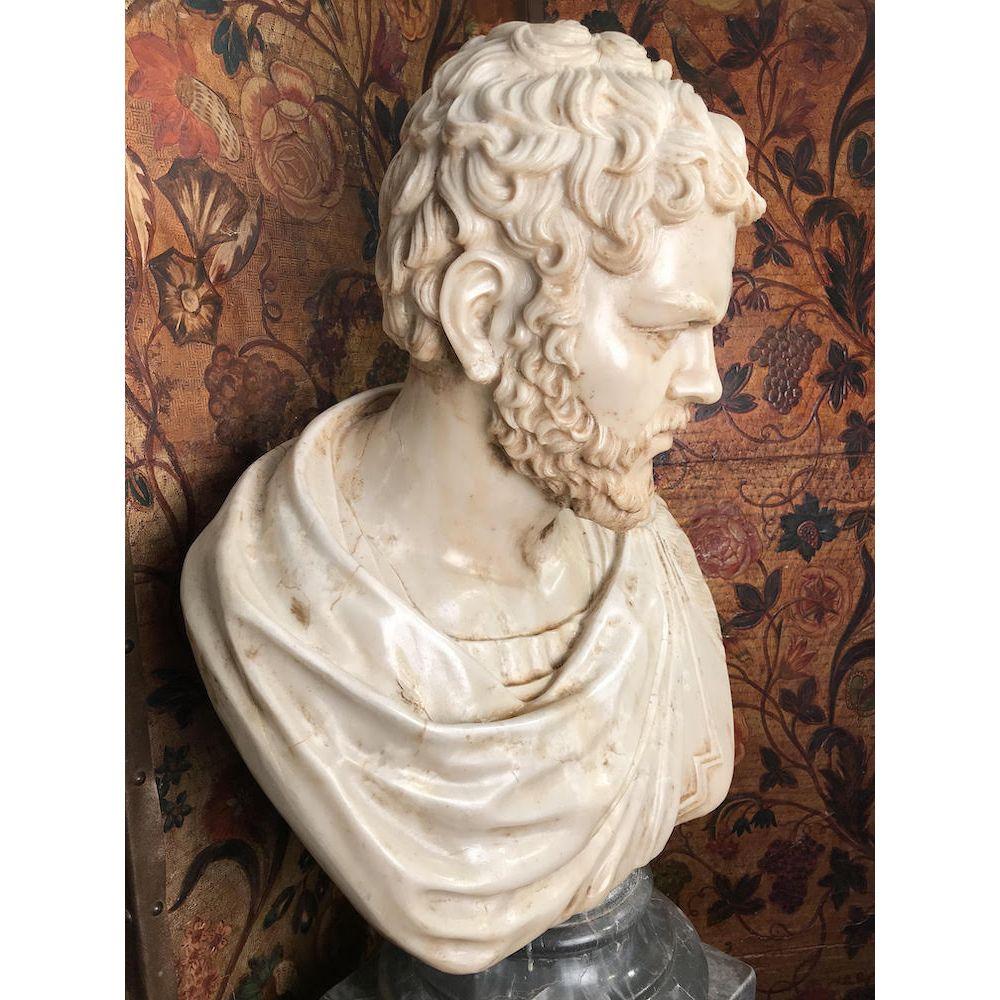 Life-Size 19th Century Carrara Marble Bust of a Roman For Sale 2
