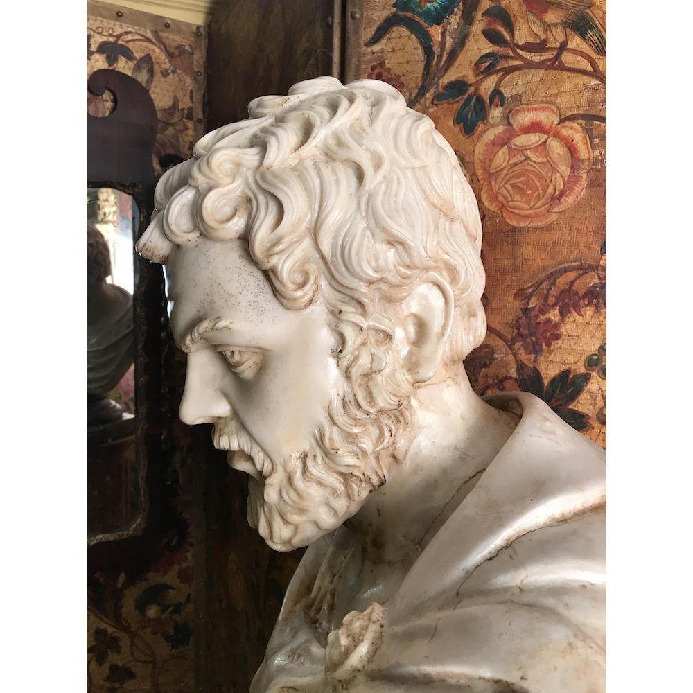 Life-Size 19th Century Carrara Marble Bust of a Roman For Sale 4