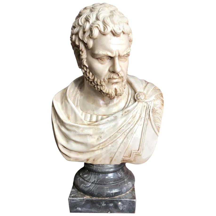Life-Size 19th Century Carrara Marble Bust of a Roman For Sale