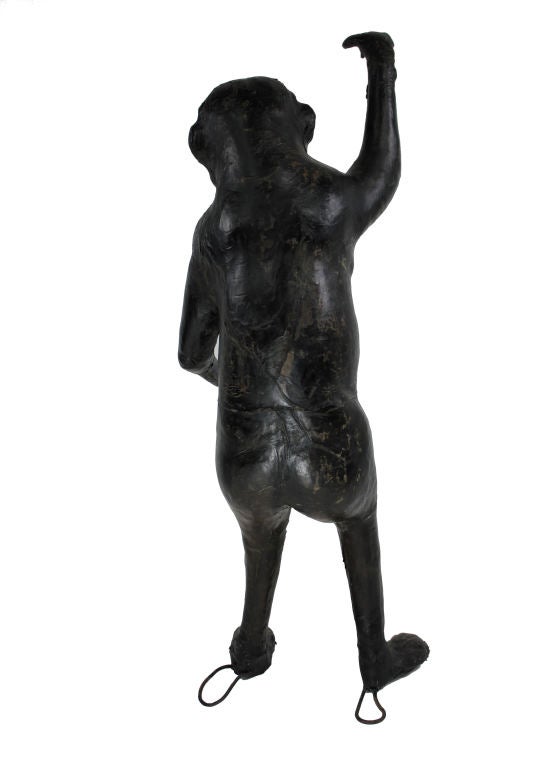 Life-Size 19th Century French Leather Monkey with Green Glass Eyes In Good Condition In Kent, Dover
