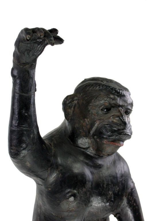 Life-Size 19th Century French Leather Monkey with Green Glass Eyes 1