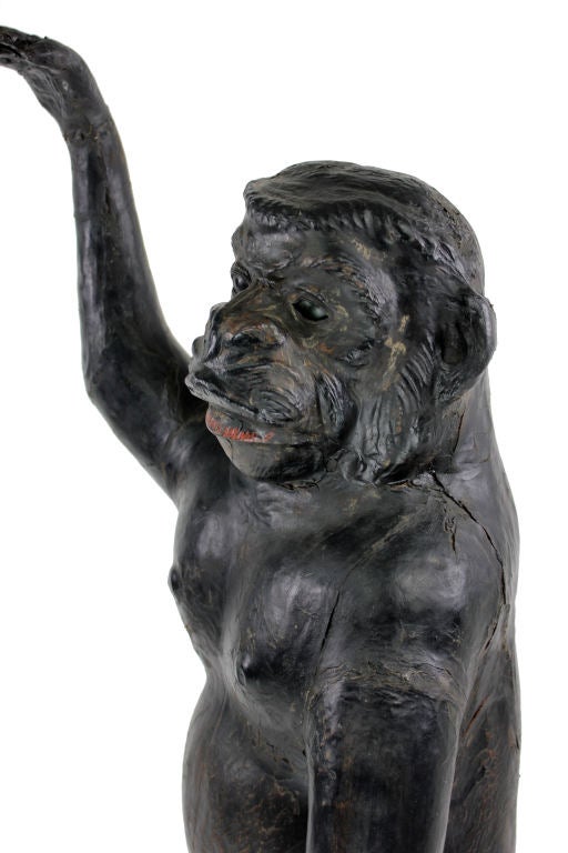 Life-Size 19th Century French Leather Monkey with Green Glass Eyes 2
