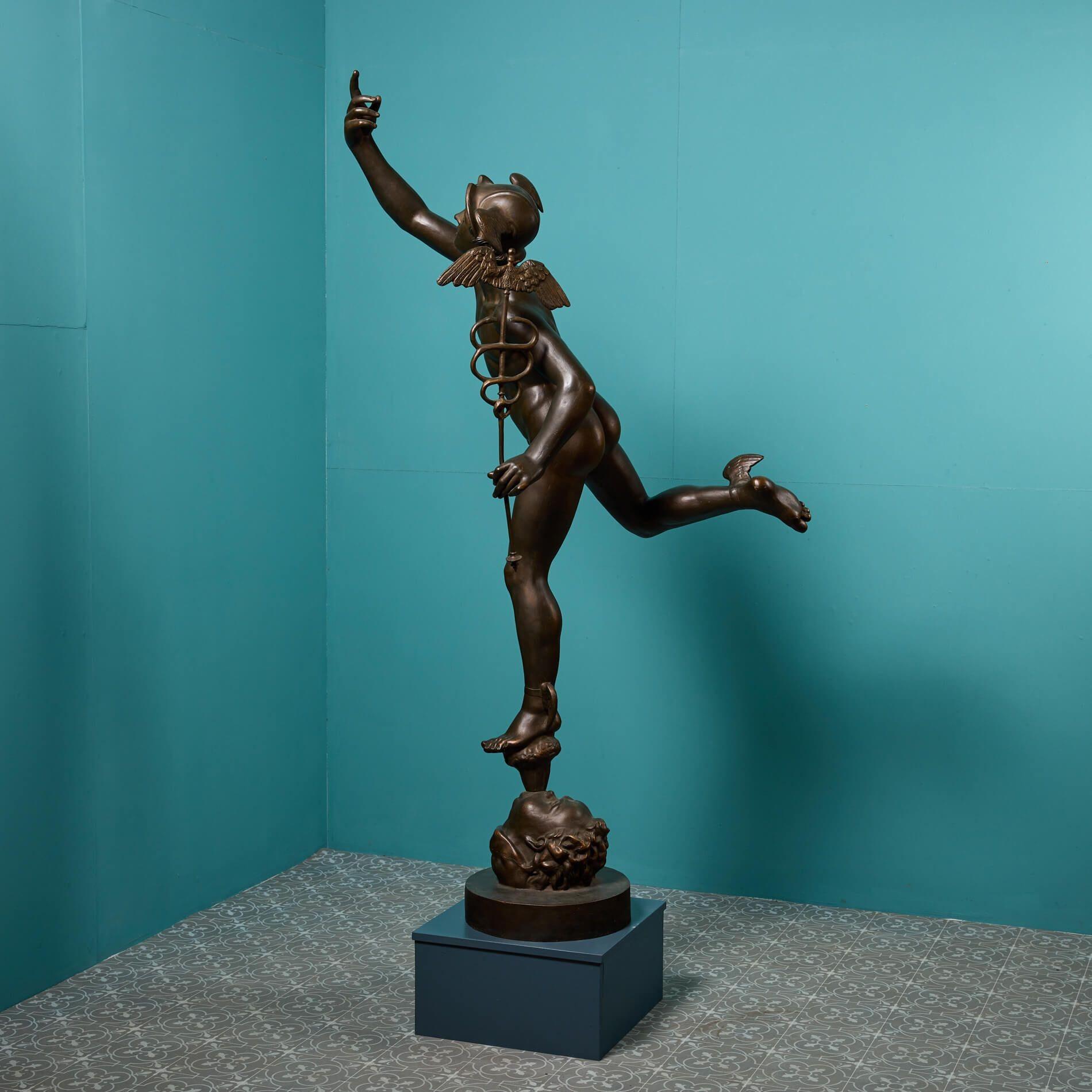 Neoclassical Life-Size 19th Century Statue of Roman God Mercury After Giambologna For Sale
