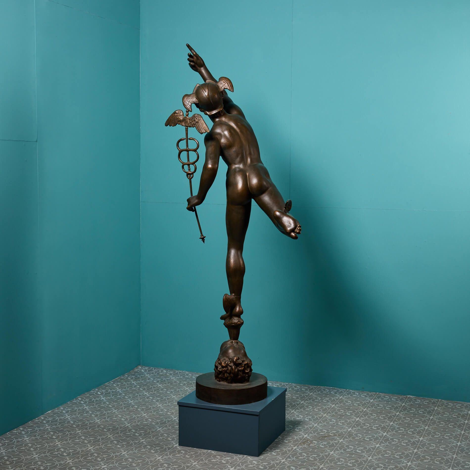 French Life-Size 19th Century Statue of Roman God Mercury After Giambologna For Sale