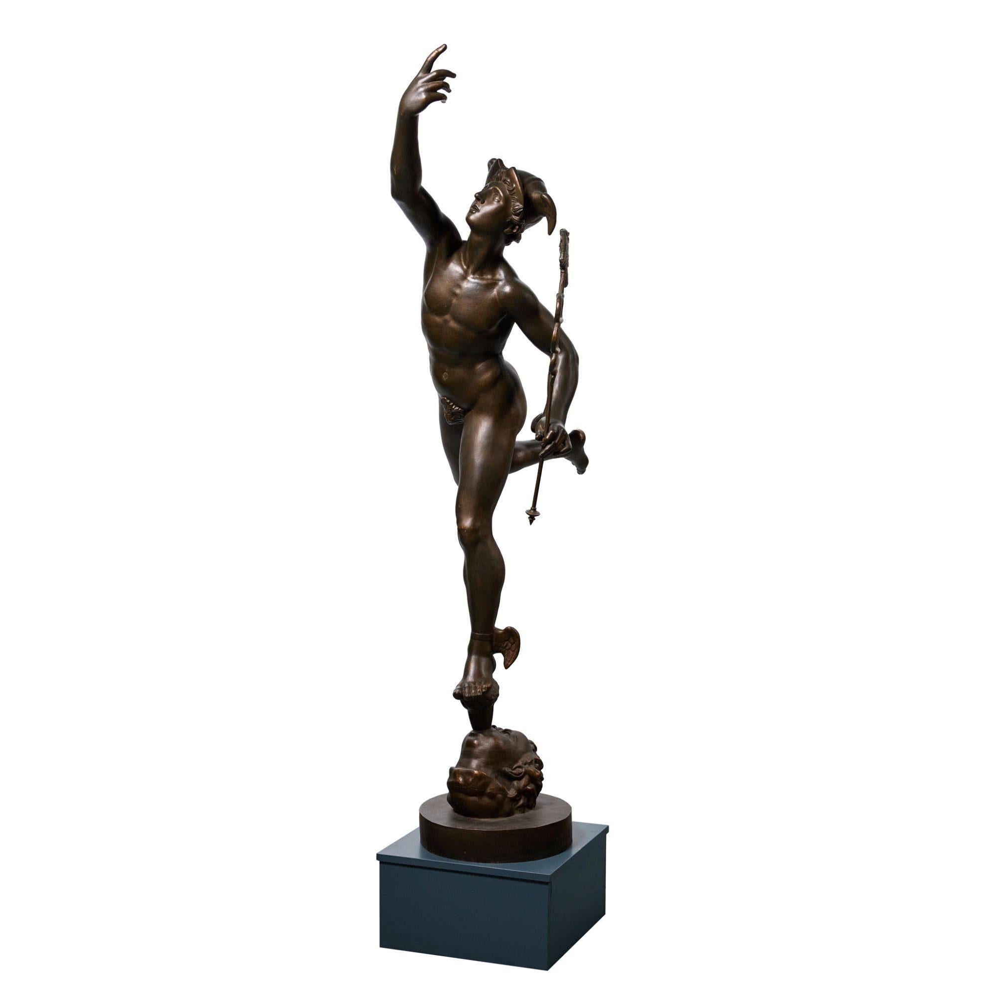 French Life-Size 19th Century Statue of Roman God Mercury After Giambologna For Sale