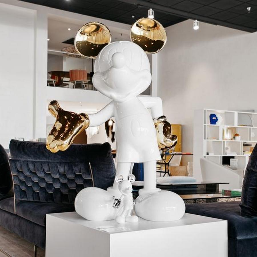 Modern Life-Size, 4.6 Feet Tall Mickey Glossy White and Gold Pop Sculpture