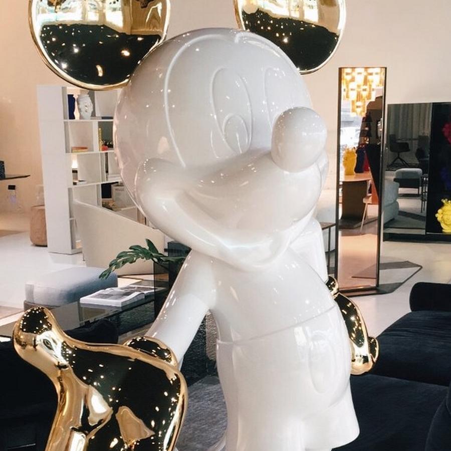 French Life-Size, 4.6 Feet Tall Mickey Glossy White and Gold Pop Sculpture