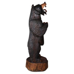 Life Size 6 Foot Handcrafted Wood Carved Black Bear Sculpture