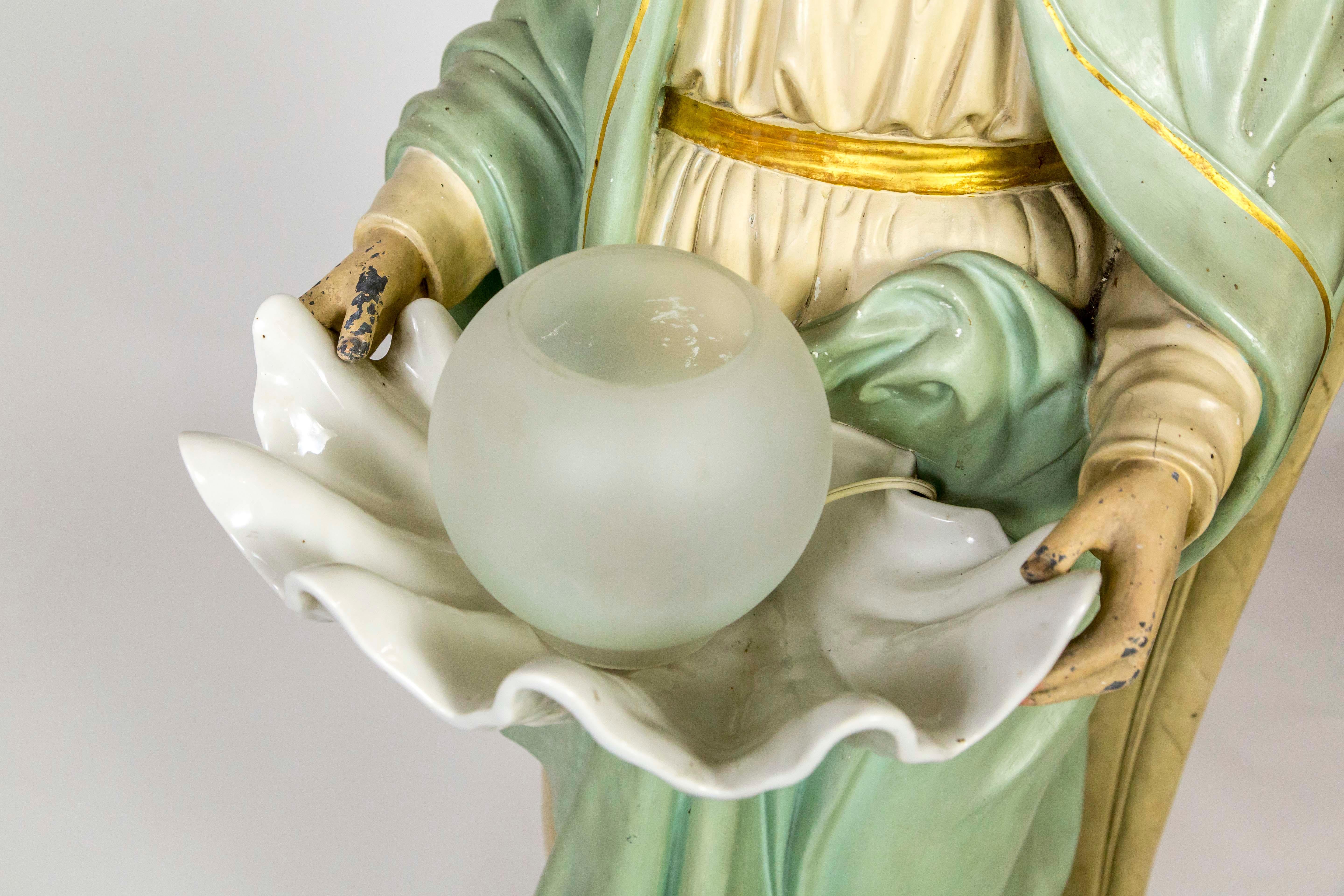 Life-size Angel Statue Holding Porcelain Clam Shell Bowl with Light 6