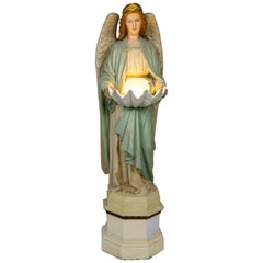 Life-size Angel Statue Holding Porcelain Clam Shell Bowl with Light