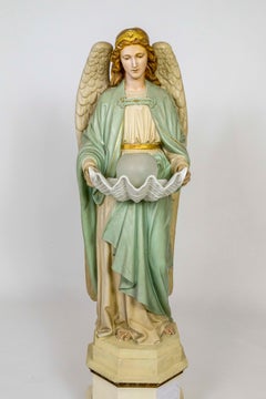 Life-size Angel Statue Holding Porcelain Clam Shell Bowl with Light