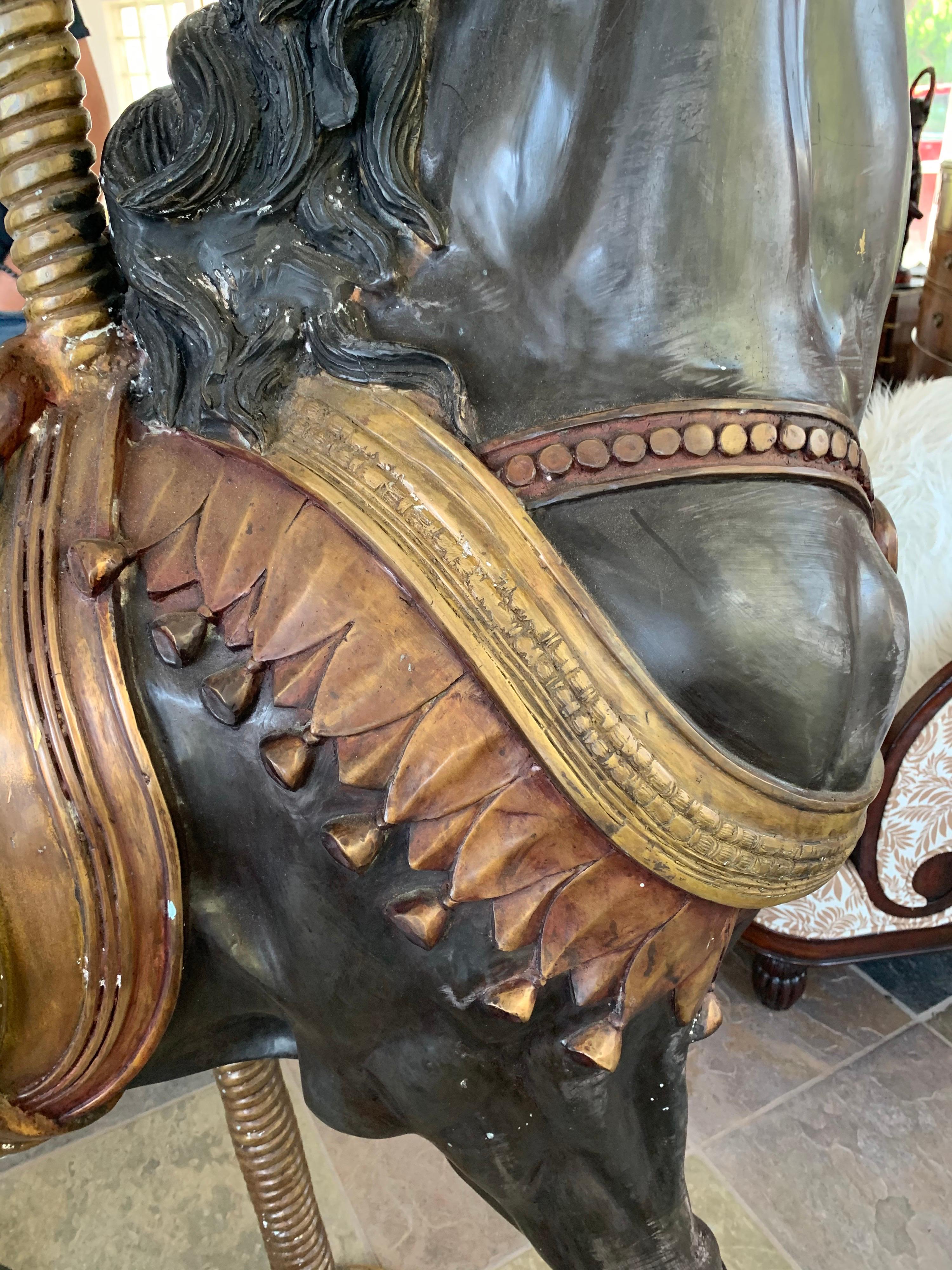 Sculpture de cheval de carrousel grandeur nature en bronze antique en vente 7