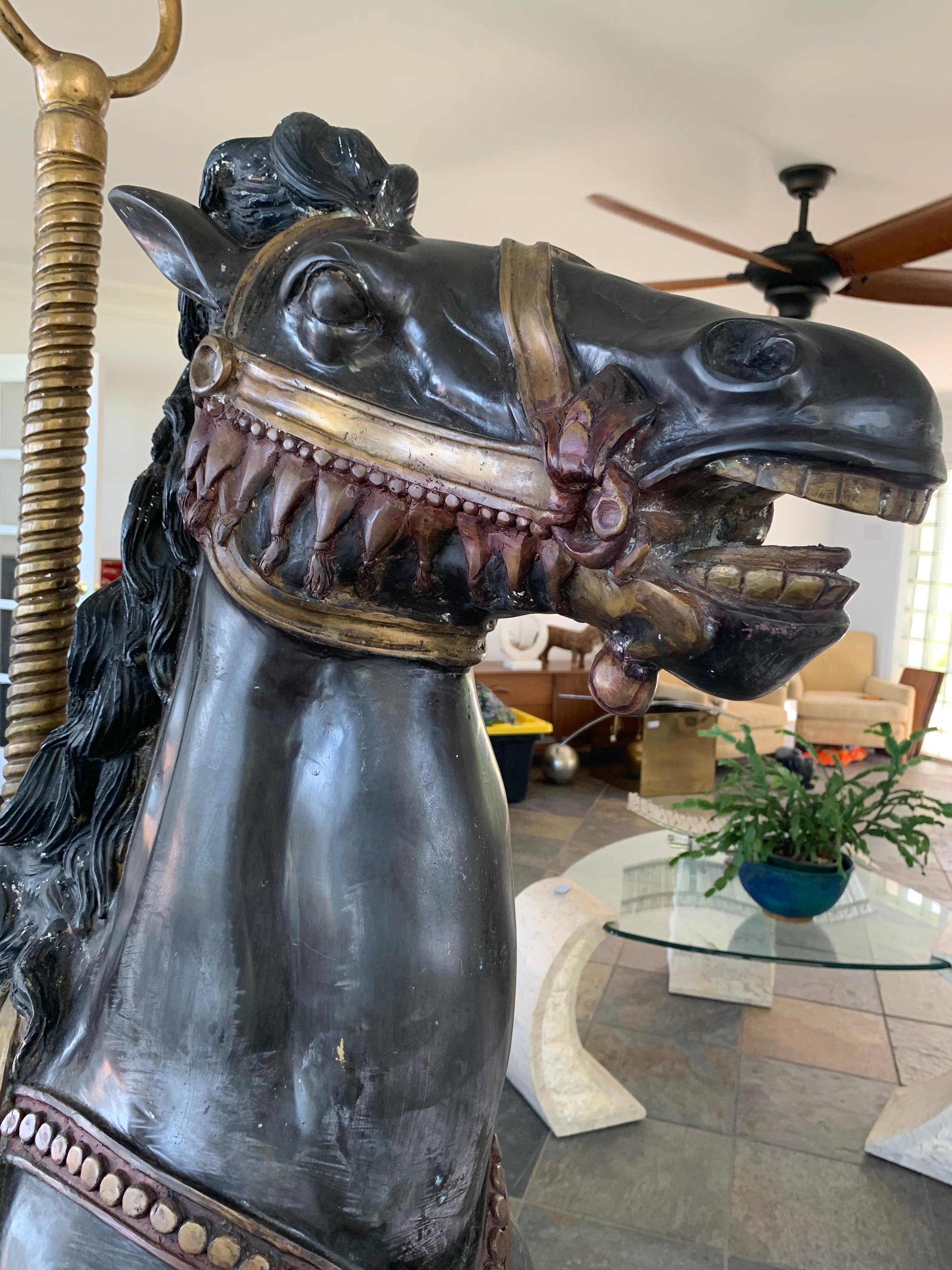 Life Size Antique Bronze Carousel Horse Sculpture In Good Condition For Sale In West Hartford, CT