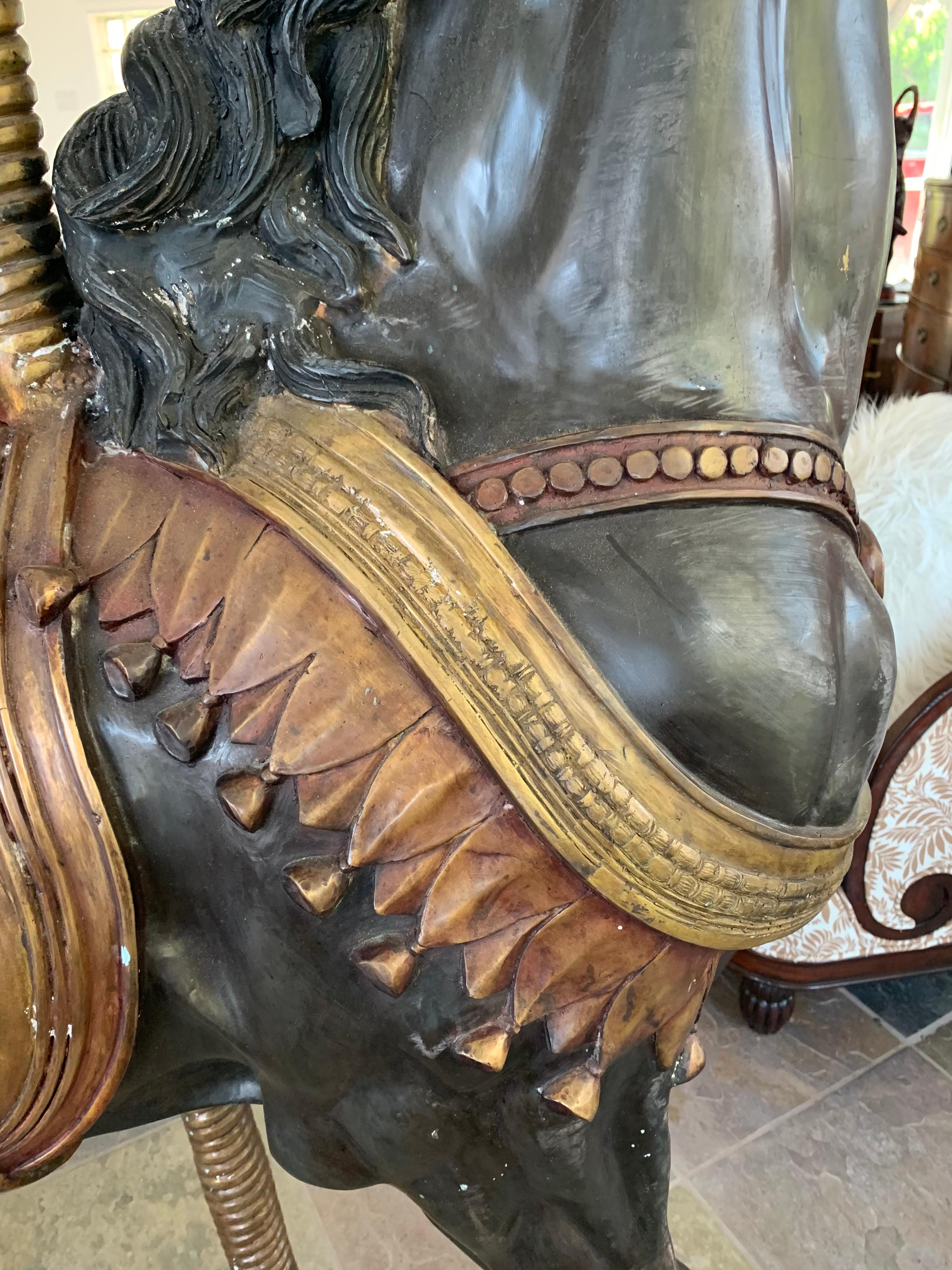 Sculpture de cheval de carrousel grandeur nature en bronze antique en vente 2
