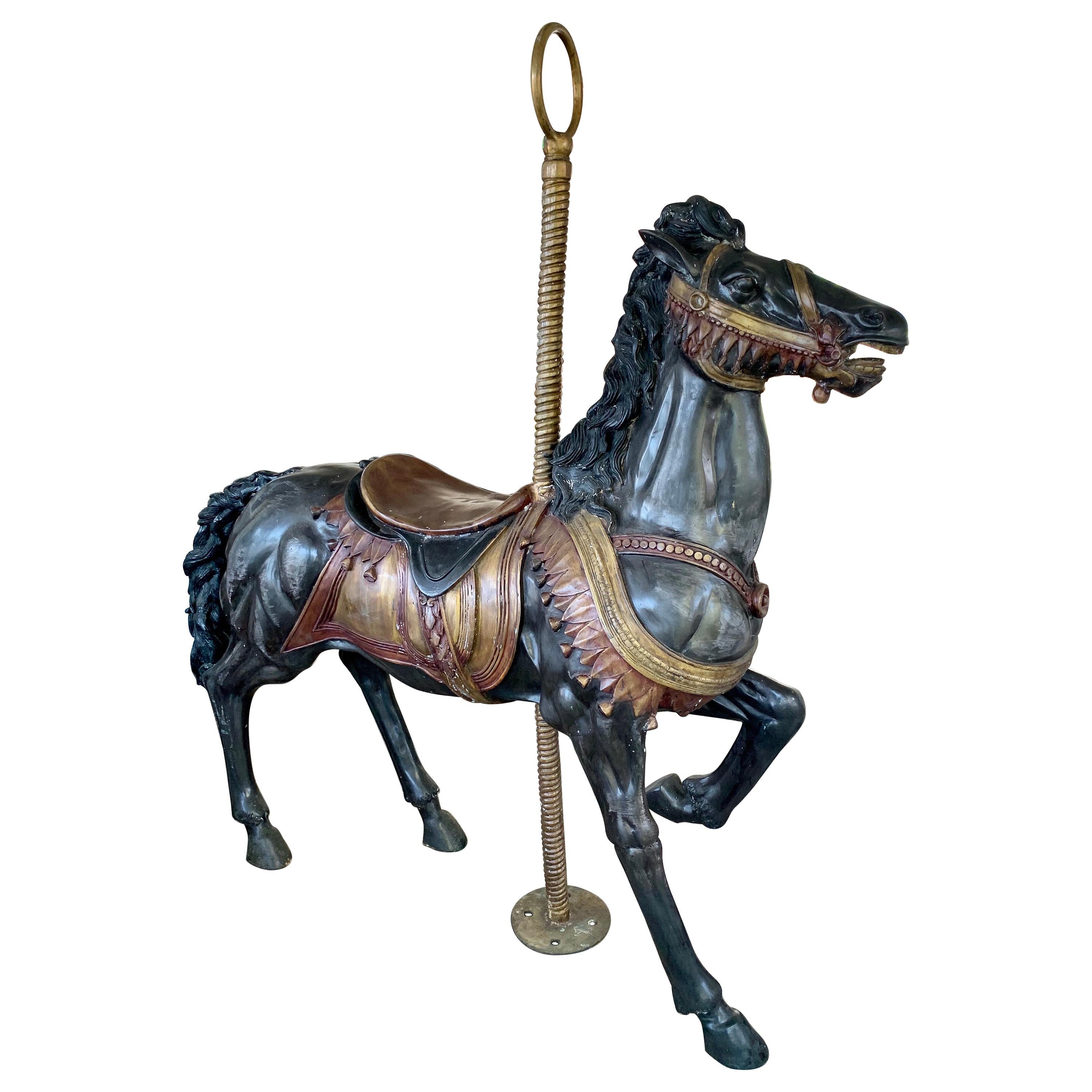 Life Size Antique Bronze Carousel Horse Sculpture For Sale