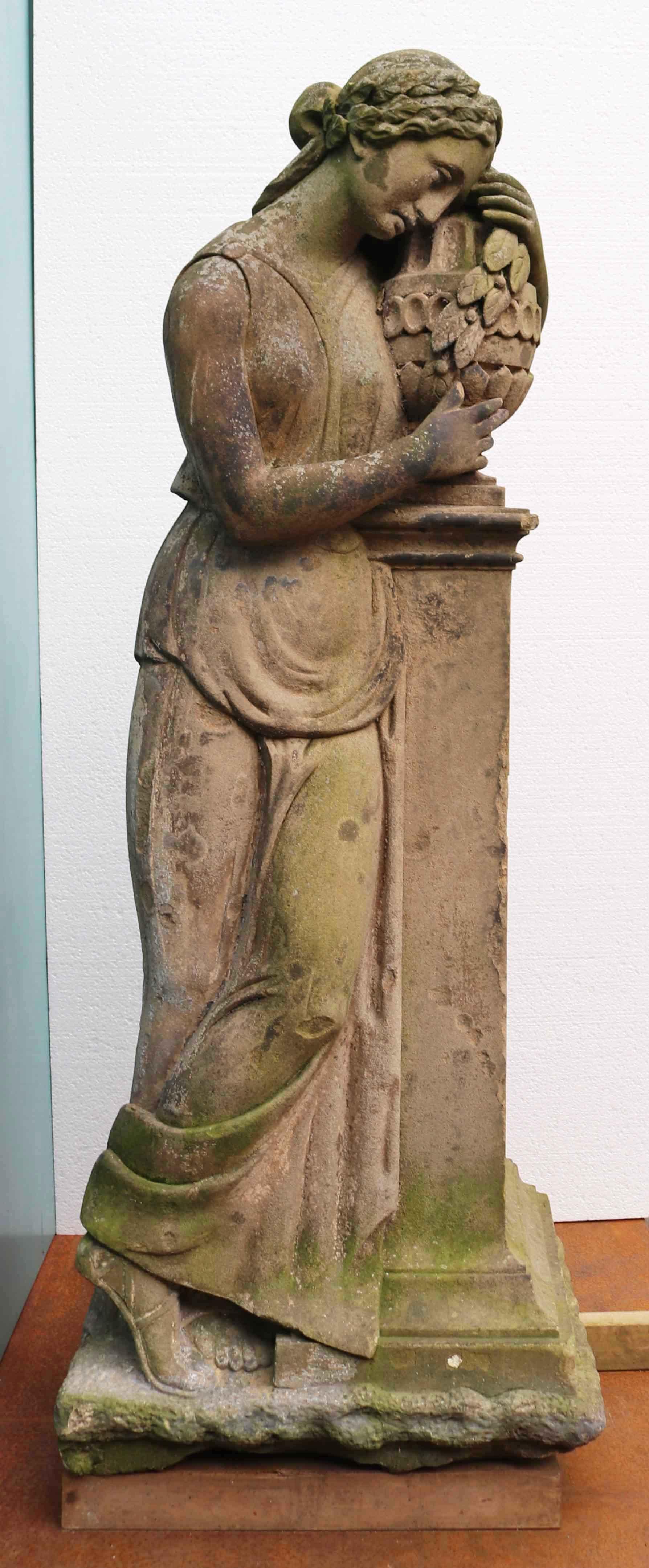 About

An impressive life-size hand carved natural stone statue of a woman in Classical Greek or Roman dress, grasping a vase.

Condition report

Good structural condition. No breaks or repairs. Weathered finish. Traces of old