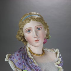 Life-Size Antique English Chelsea Bisque Porcelain Polychromed Bust of a Woman
