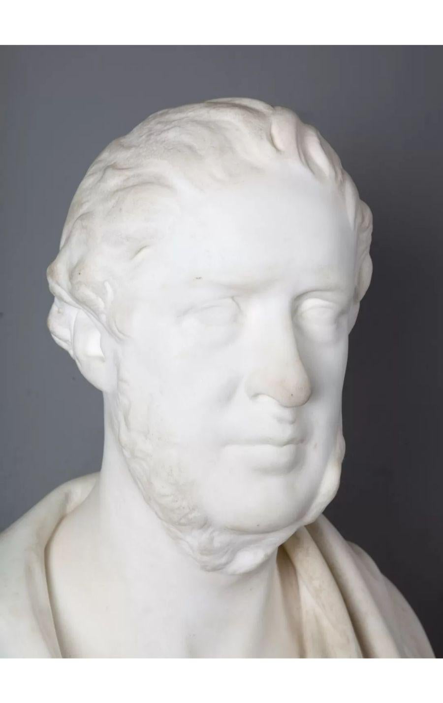 Neoclassical Revival Life Size Antique Marble Bust of a Male in the Classical Roman Style, 1872 For Sale