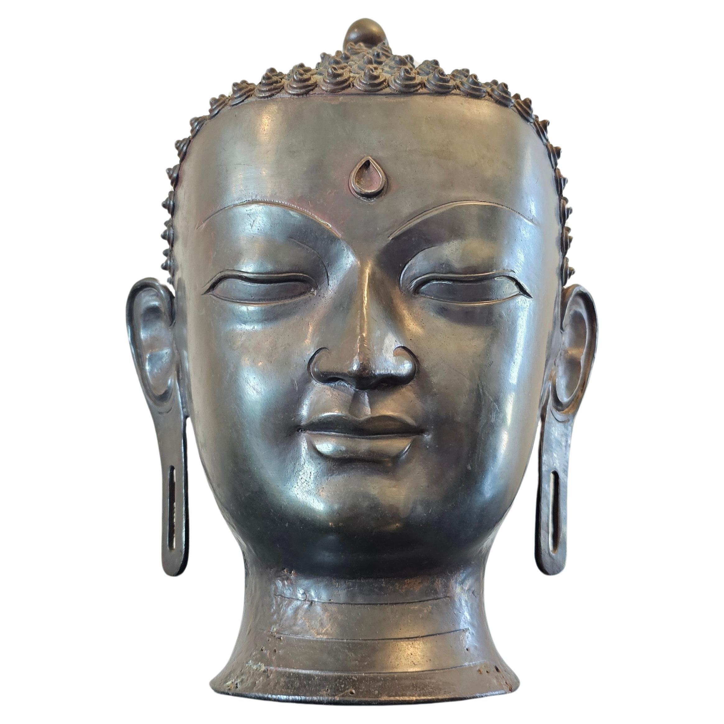 Fine Life-size Antique South Asian Bronze Buddha Head Statue