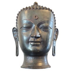 Fine Life-size Antique South Asian Bronze Buddha Head Statue