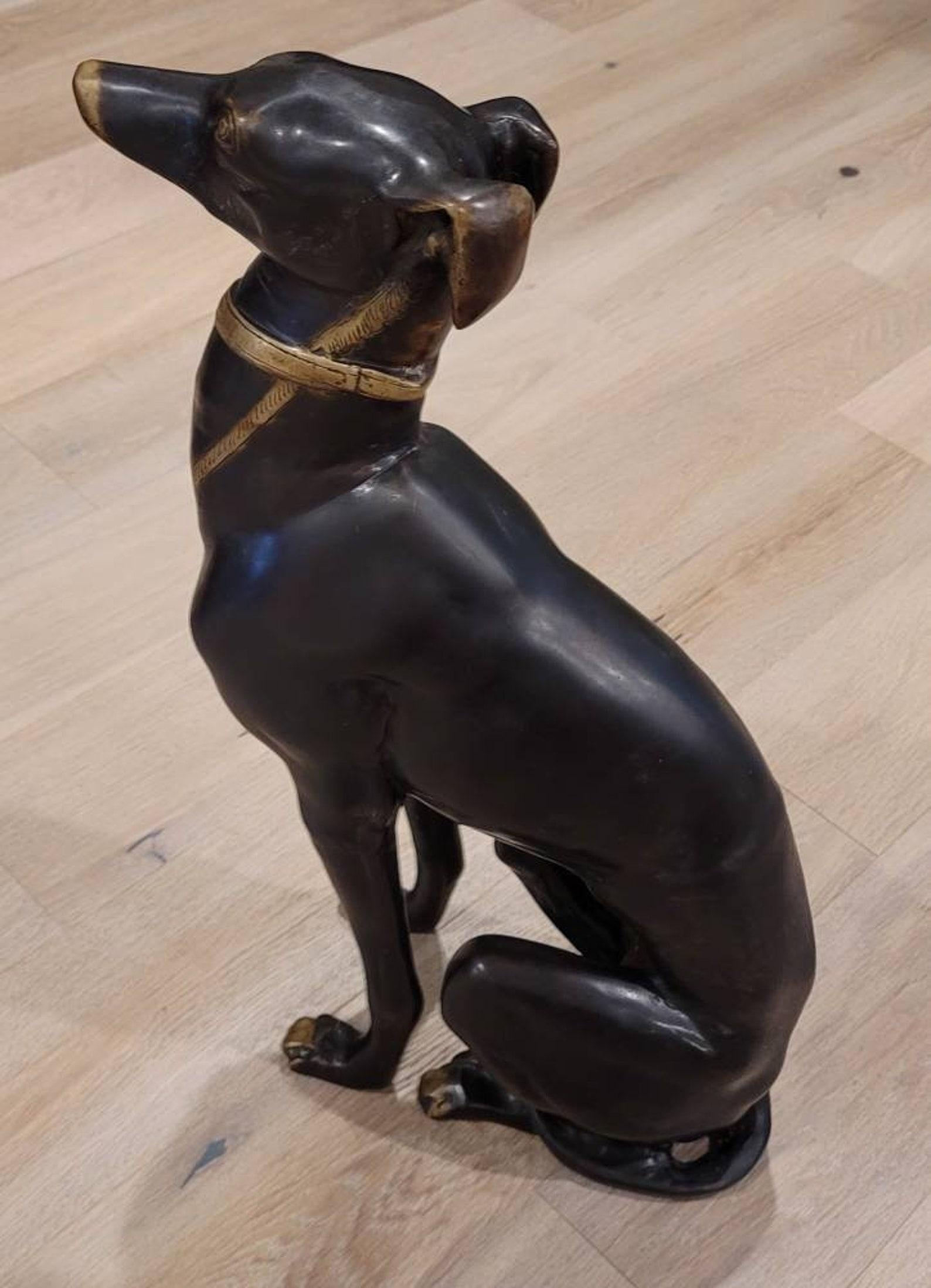 Life-Size Art Deco Patinated Bronze Greyhound Sculpture In Good Condition For Sale In Forney, TX