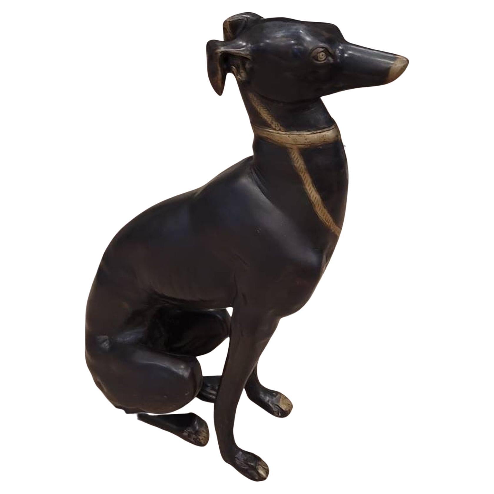Life-Size Art Deco Patinated Bronze Greyhound Sculpture