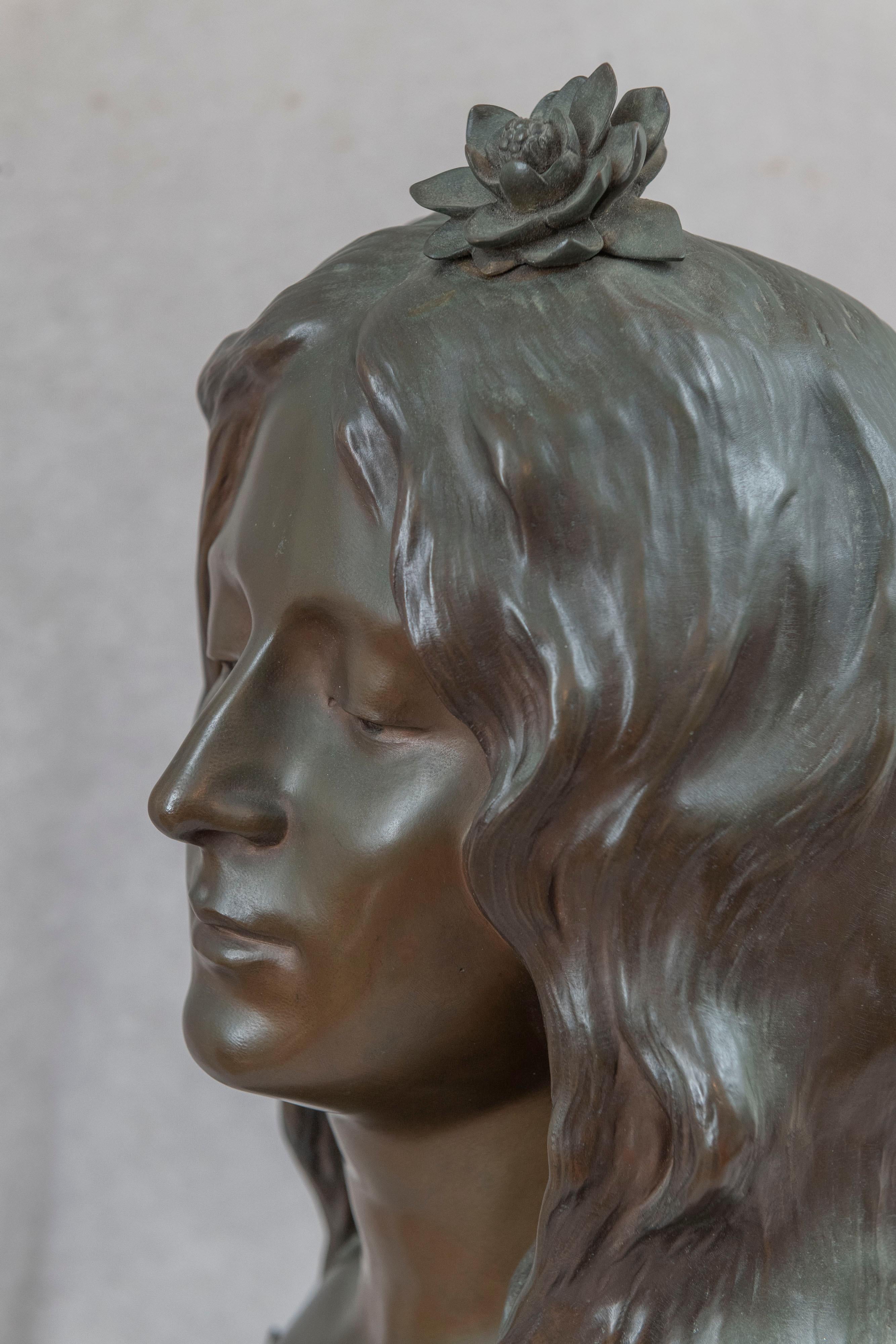 Life Size Art Nouveau Bronze Bust of a Woman Leopold Savine French (1861-1934) For Sale 7