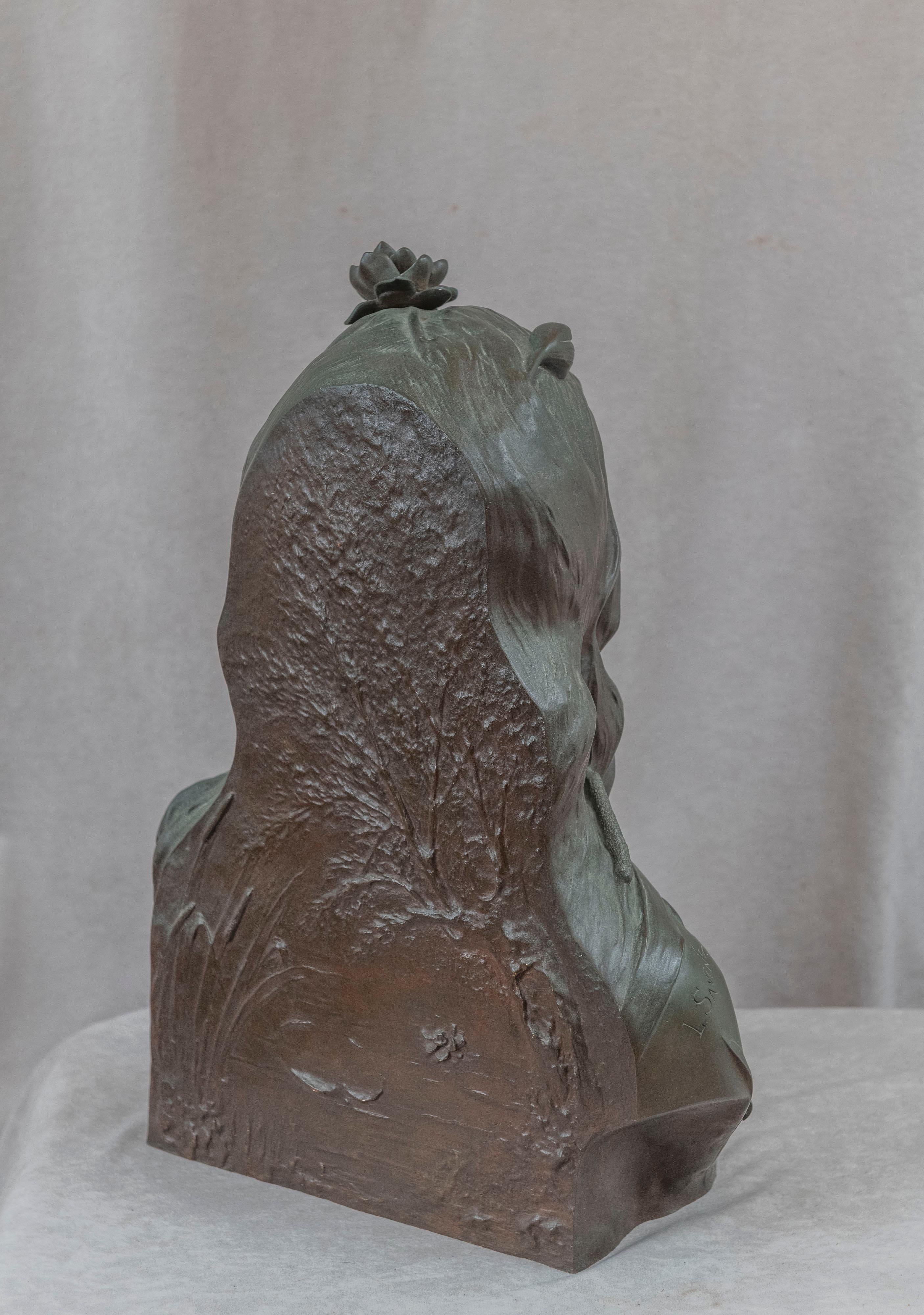 Buste de femme en bronze grandeur nature Art Nouveau Léopold Savine Français (1861-1934) en vente 1