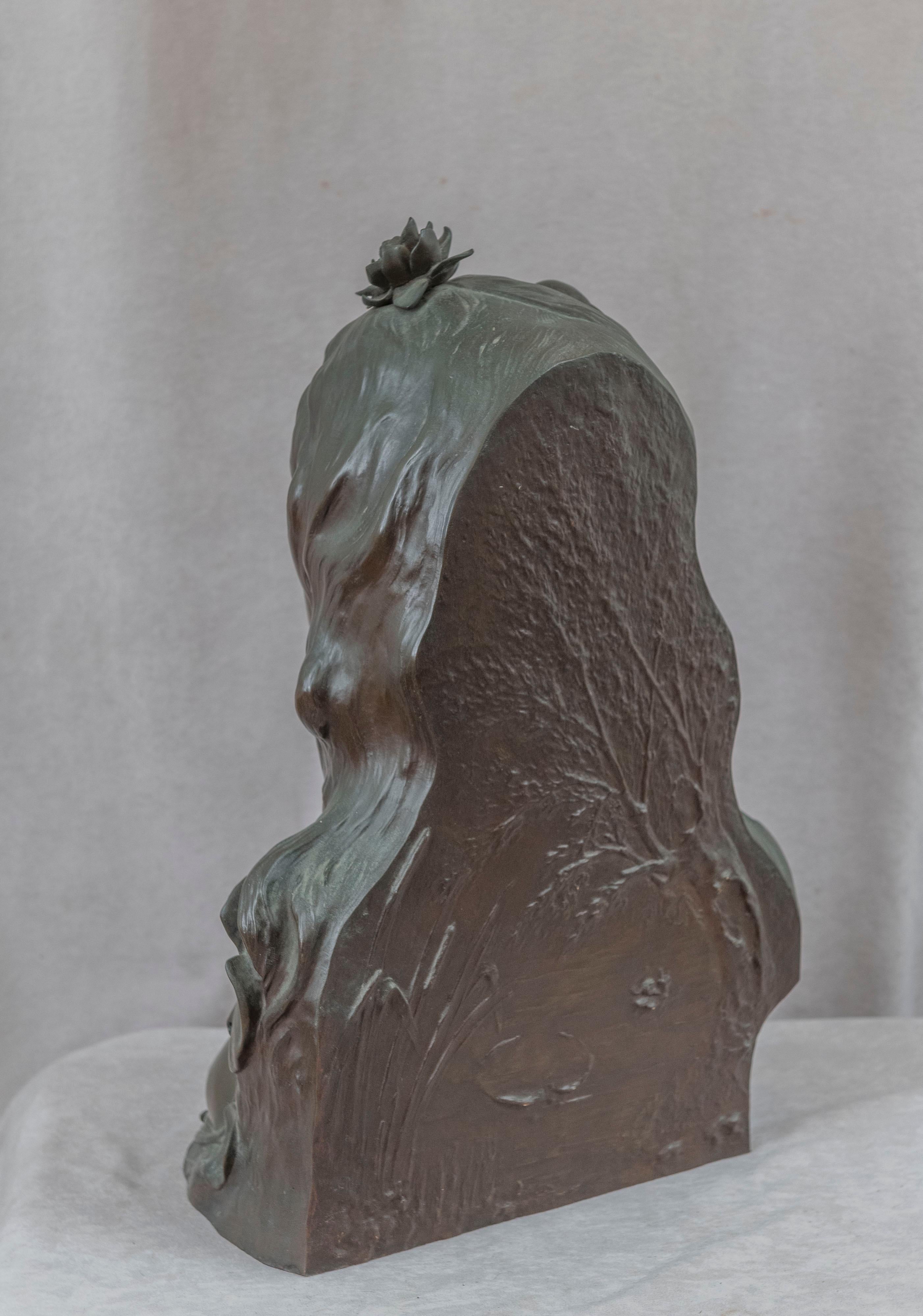 Buste de femme en bronze grandeur nature Art Nouveau Léopold Savine Français (1861-1934) en vente 2