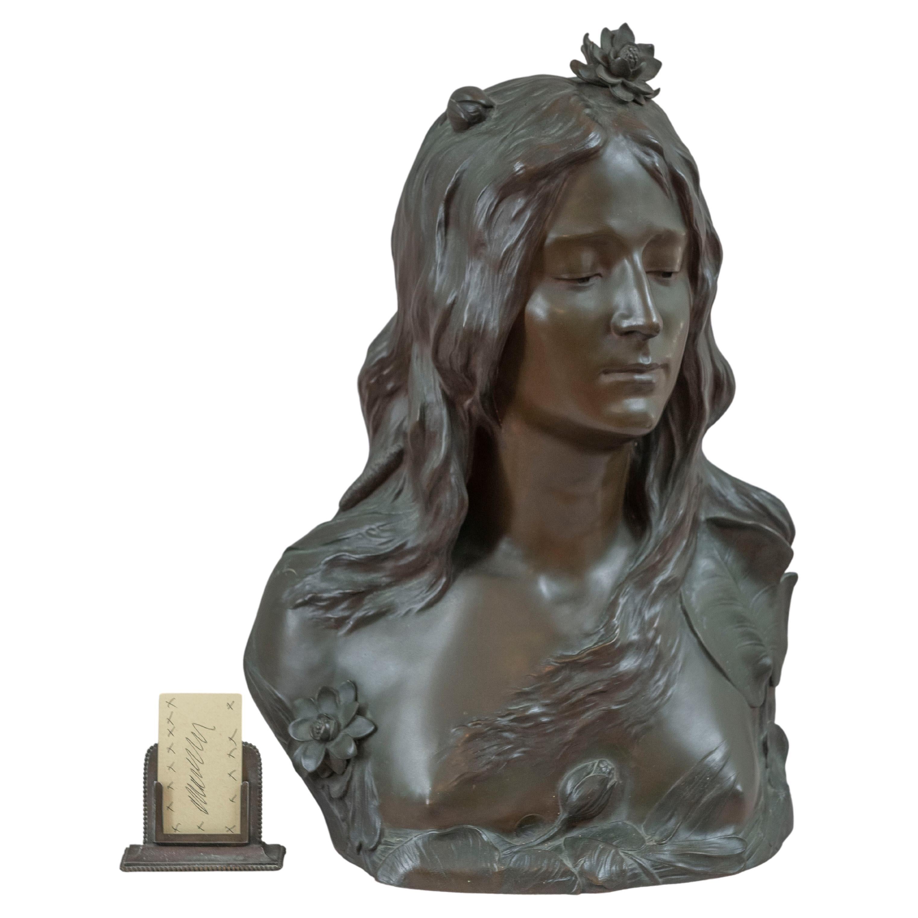 Life Size Art Nouveau Bronze Bust of a Woman Leopold Savine French (1861-1934) For Sale