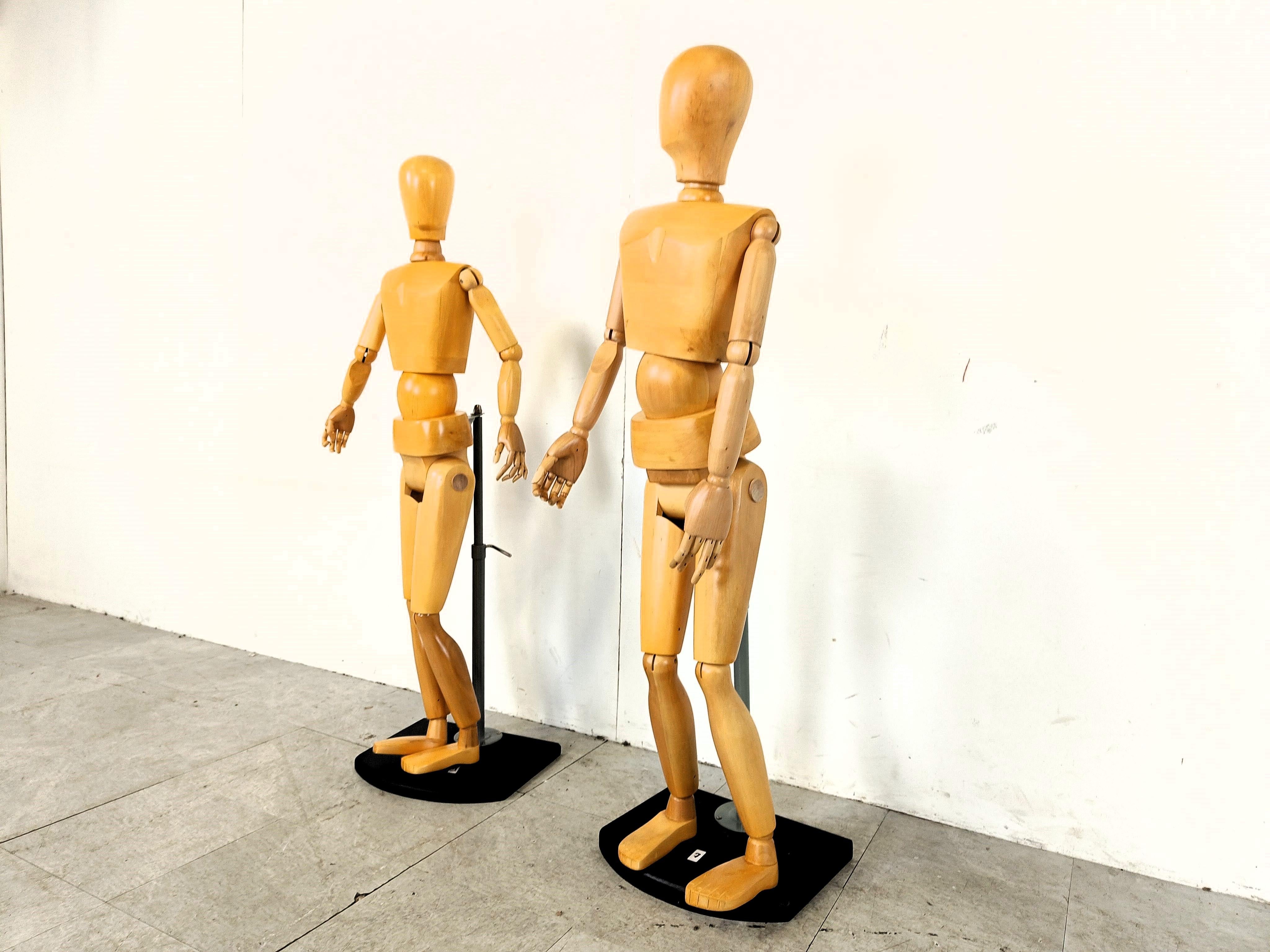 Pine Life size artistic lay figures set of 2, 1980s For Sale