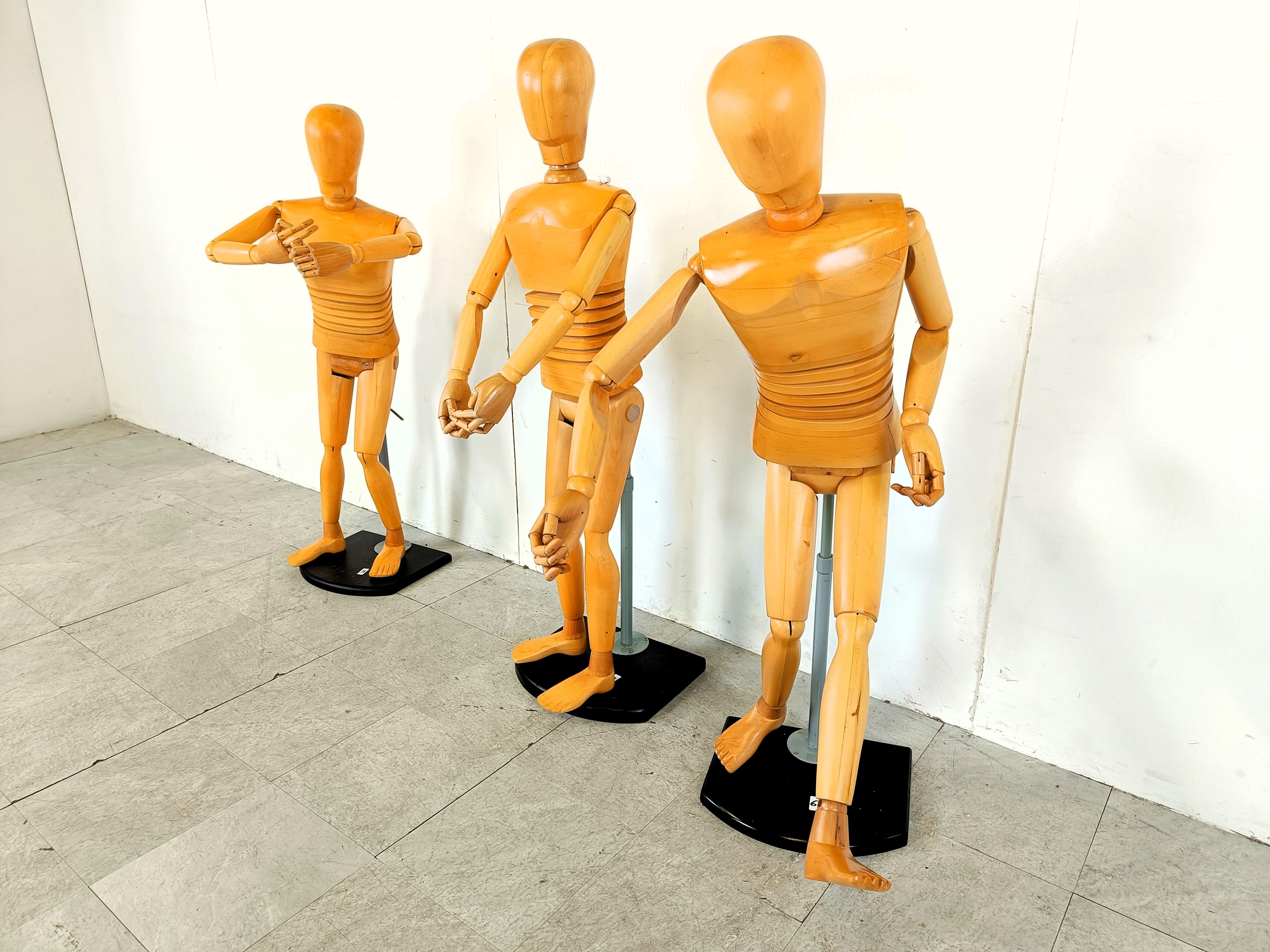 Pine Life size artistic lay figures set of 3, 1980s For Sale