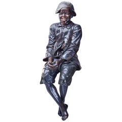 Life-Size Austrian Polychrome Terracotta Figure of a Seated Boy