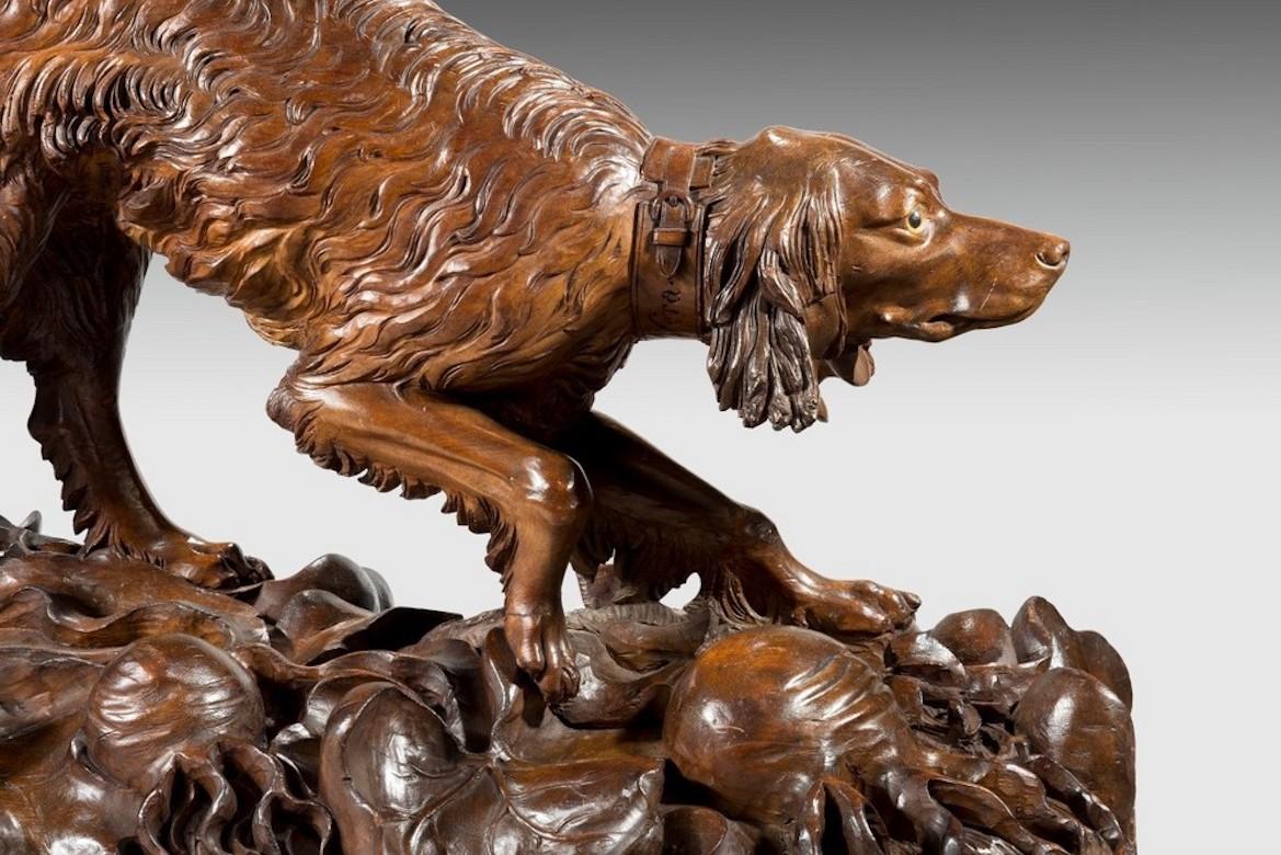 19th Century Life-Size Black Forest Carved Wood Dog Setter