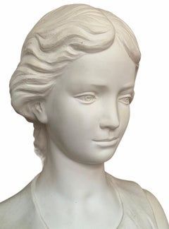 Life Size Bonded or Cold Cast Marble Garden Sculpture of a Young Girl