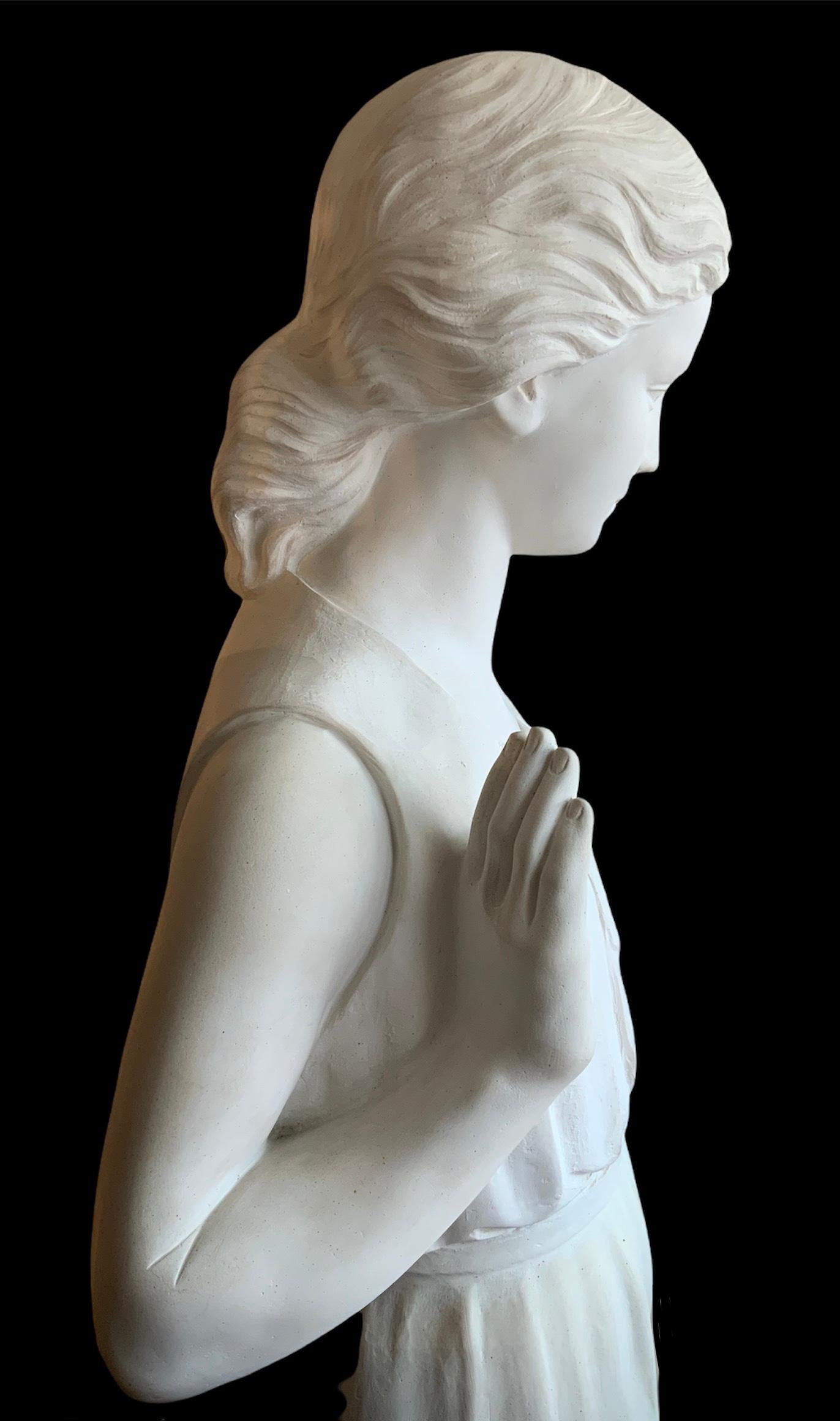 Neoclassical Life Size Bonded or Cold Cast Marble Garden Sculpture of a Young Girl For Sale
