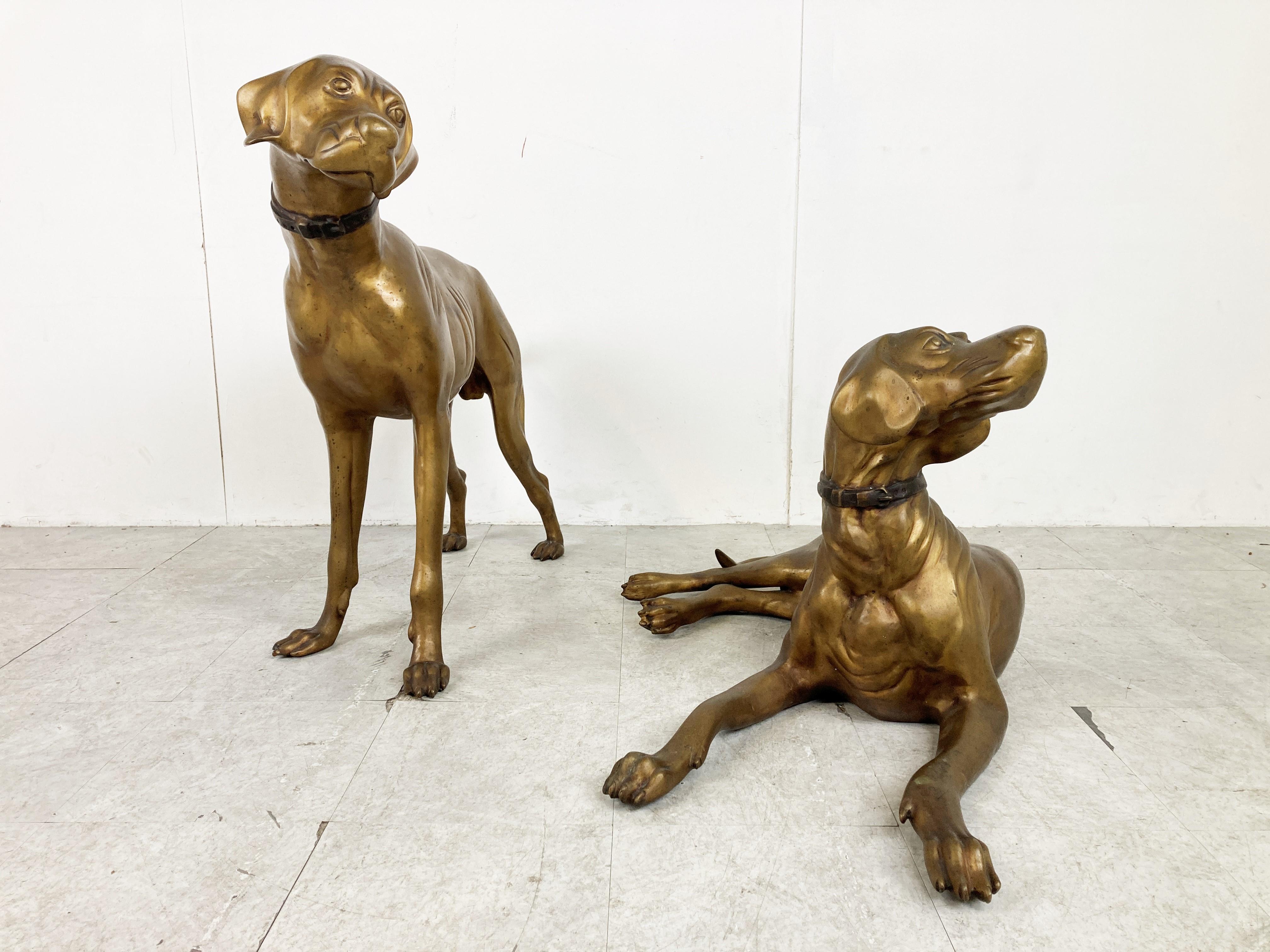 Hollywood Regency Life Size Brass Dog Sculpture, 1960s