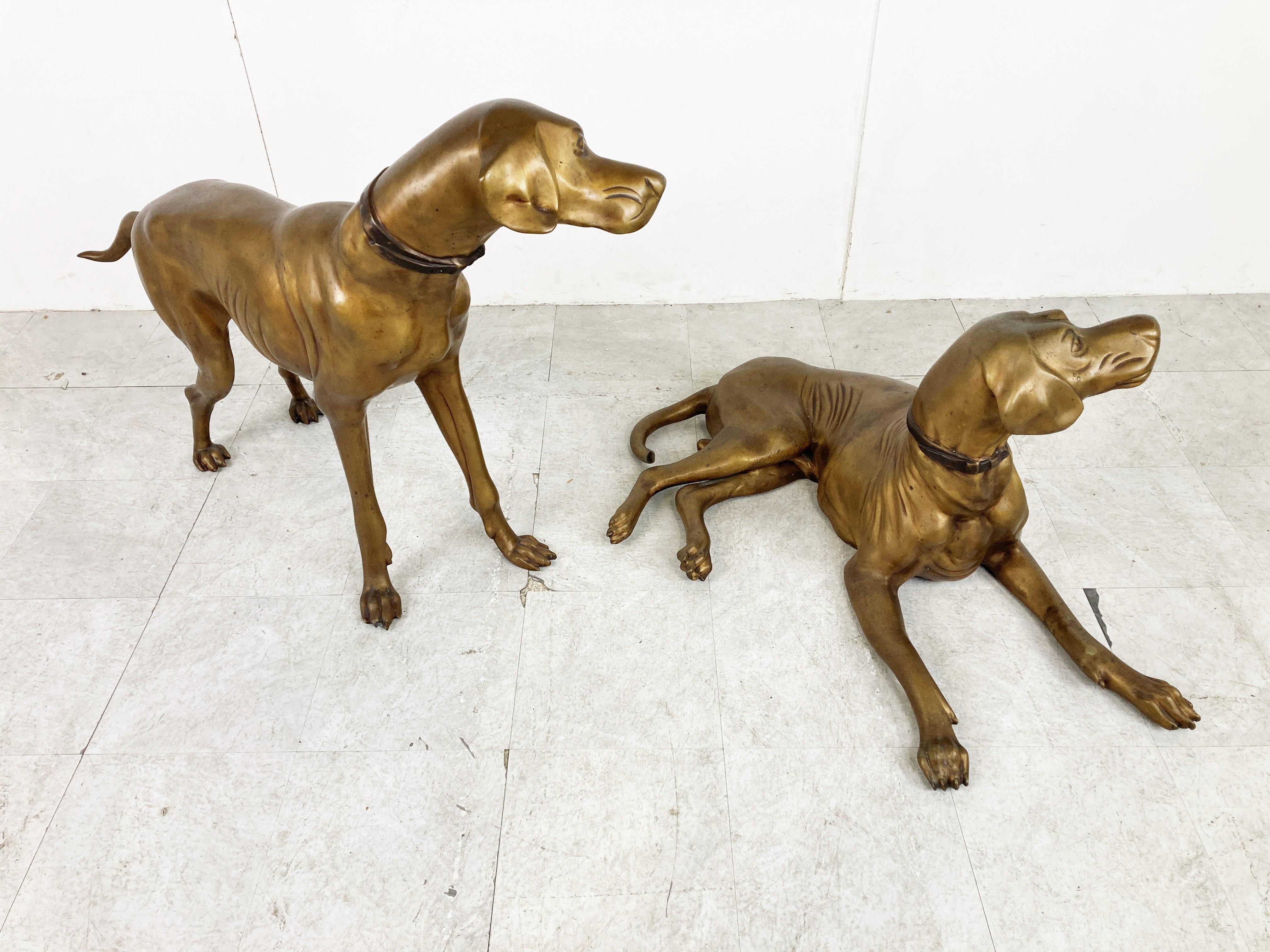 French Life Size Brass Dog Sculpture, 1960s