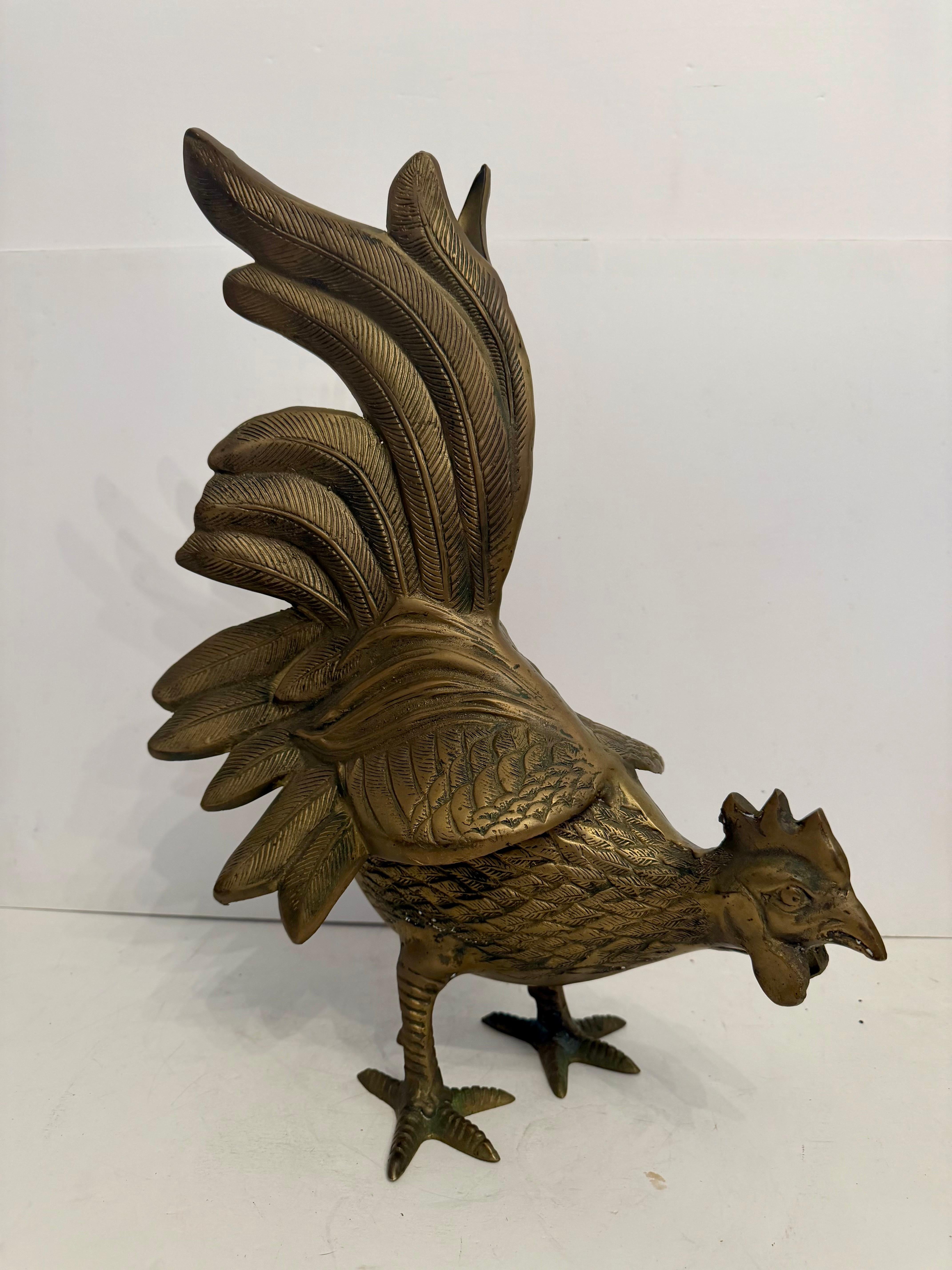 Lebensgroßer Messing-Hahn-Skulptur (Mitte des 20. Jahrhunderts) im Angebot