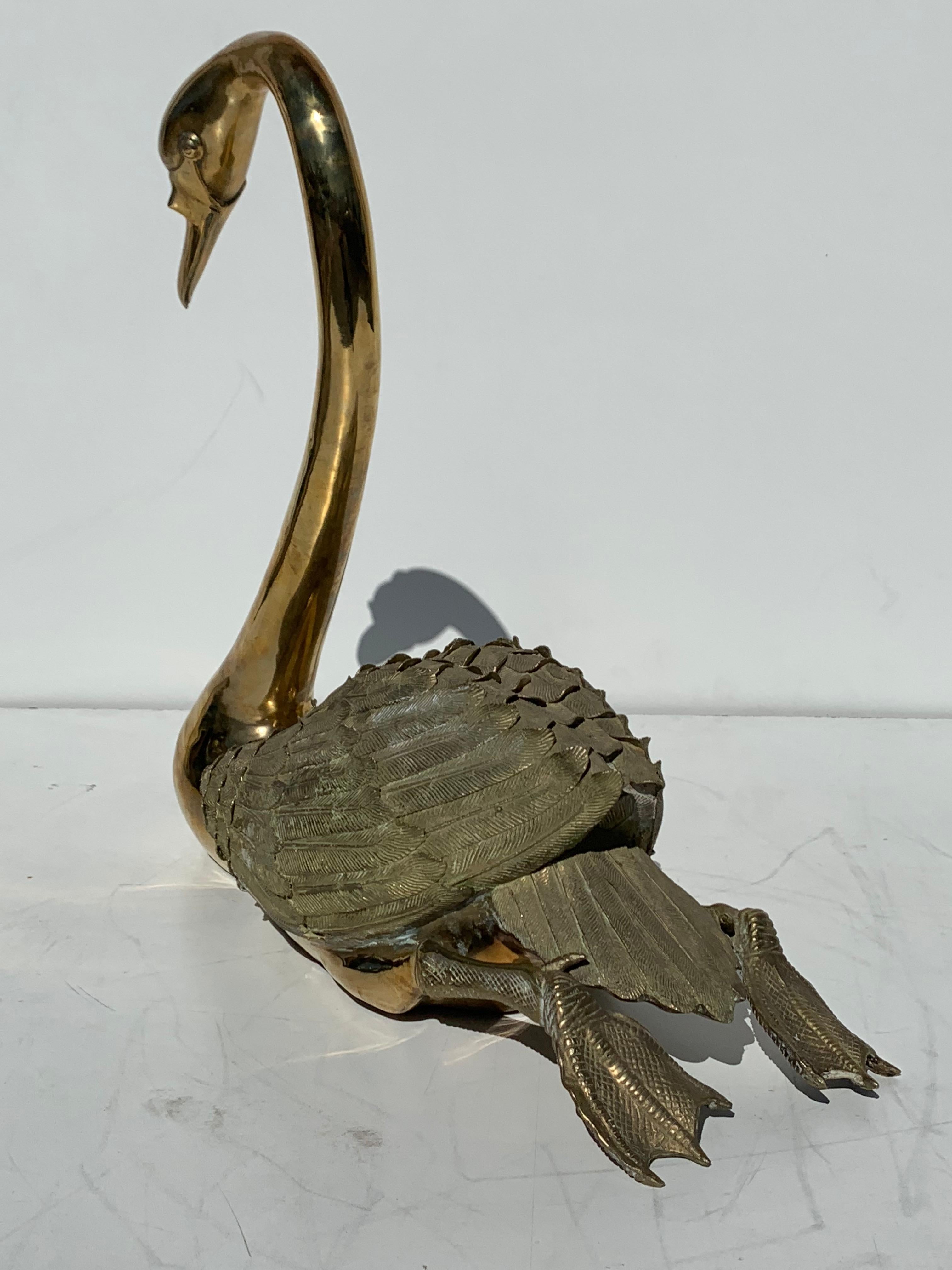 Life-Size Brass Swan Sculpture In Good Condition In North Hollywood, CA