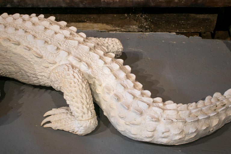 European Life-Size Bronze Cast Crocodile Painted in White For Sale