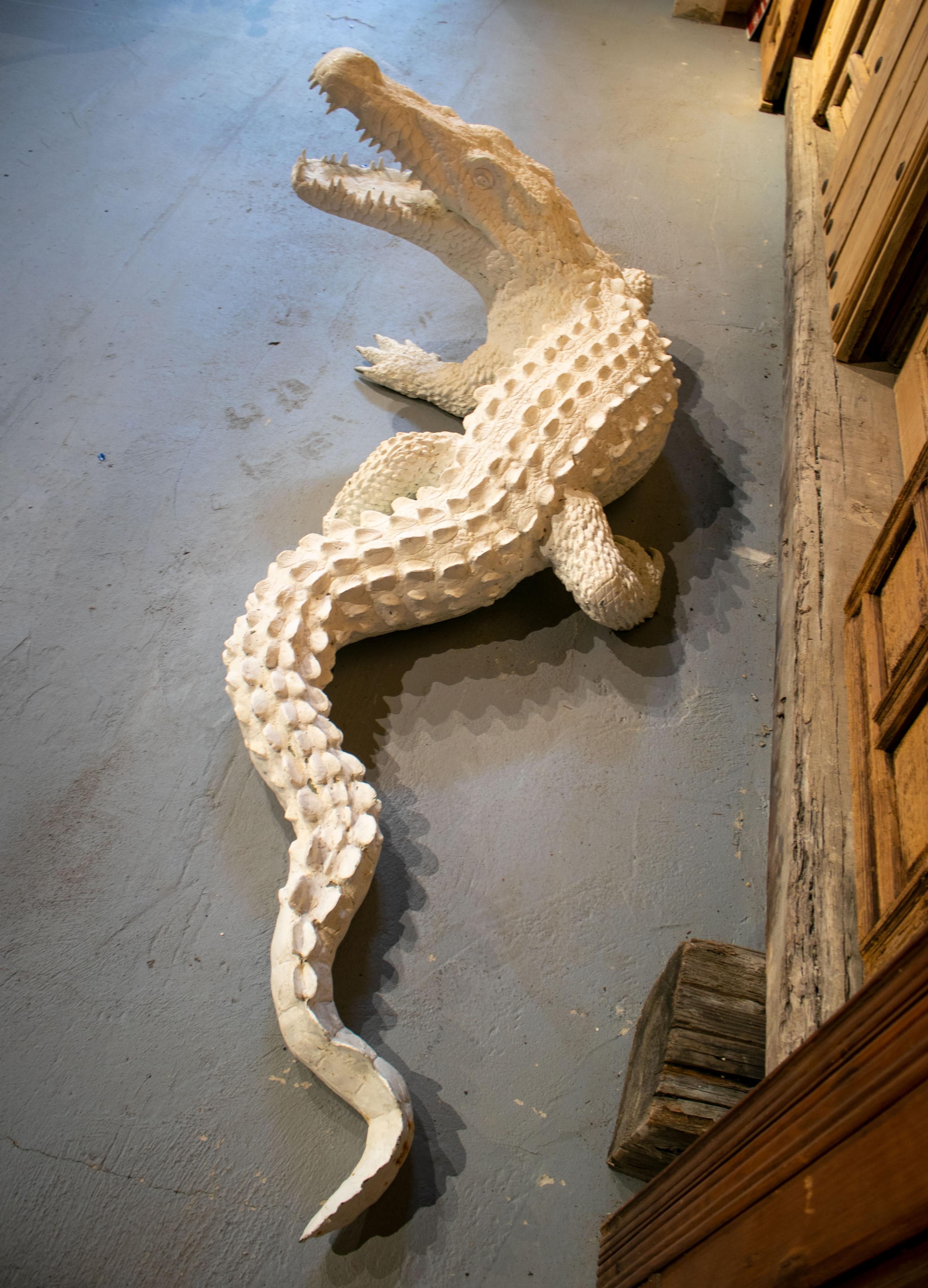 Late 20th Century Life-Size Bronze Cast Crocodile Painted in White