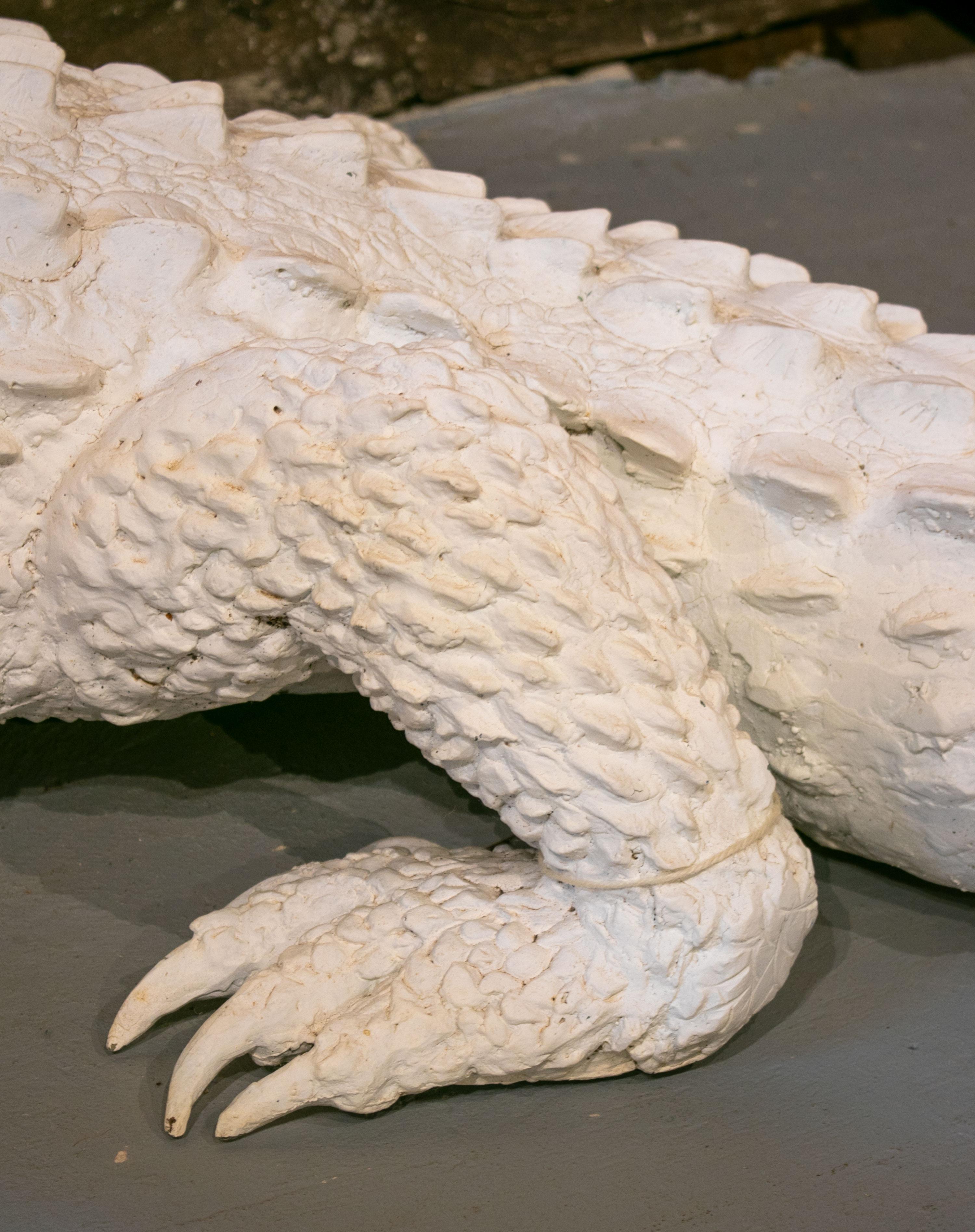 Life-Size Bronze Cast Crocodile Painted in White 1