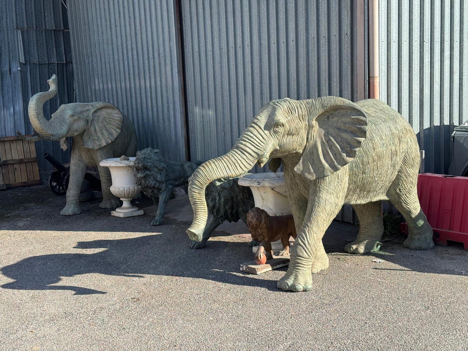 Espectacular escultura de bronce de tamaño natural de un elefante, fundida en Nápoles, Italia, durante el siglo XX. Esta pieza monumental muestra una calidad y un realismo excepcionales, con intrincados detalles en la superficie que captan la